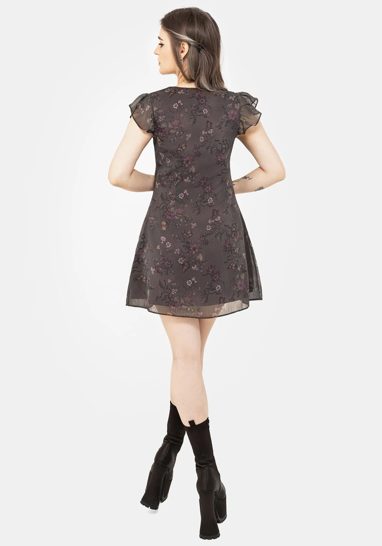 Arnora Chiffon Ruffle Detail Mini Dress Knit Cool Autumn-Season