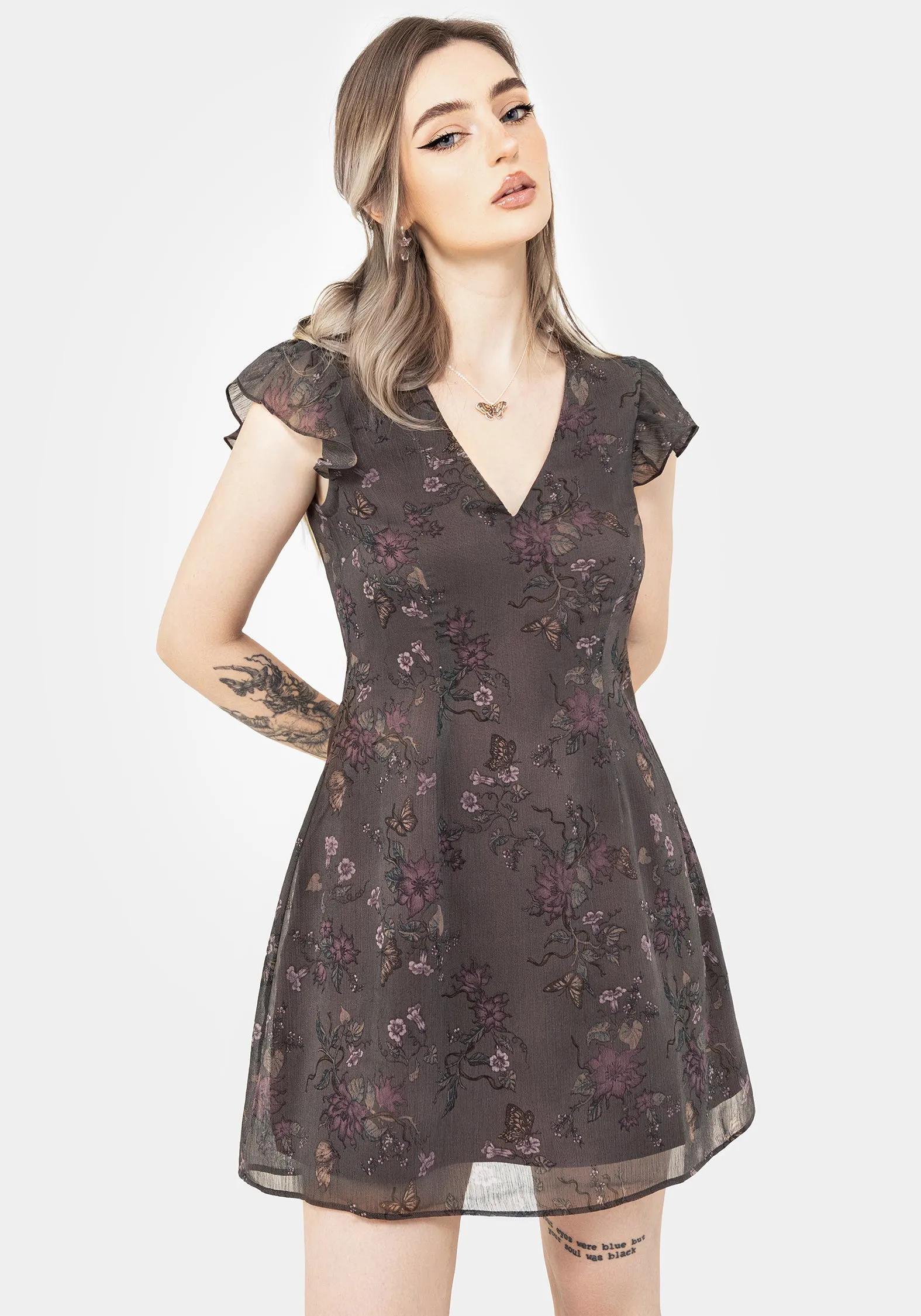 Arnora Chiffon Ruffle Detail Mini Dress Pure Elegance Calm Mood