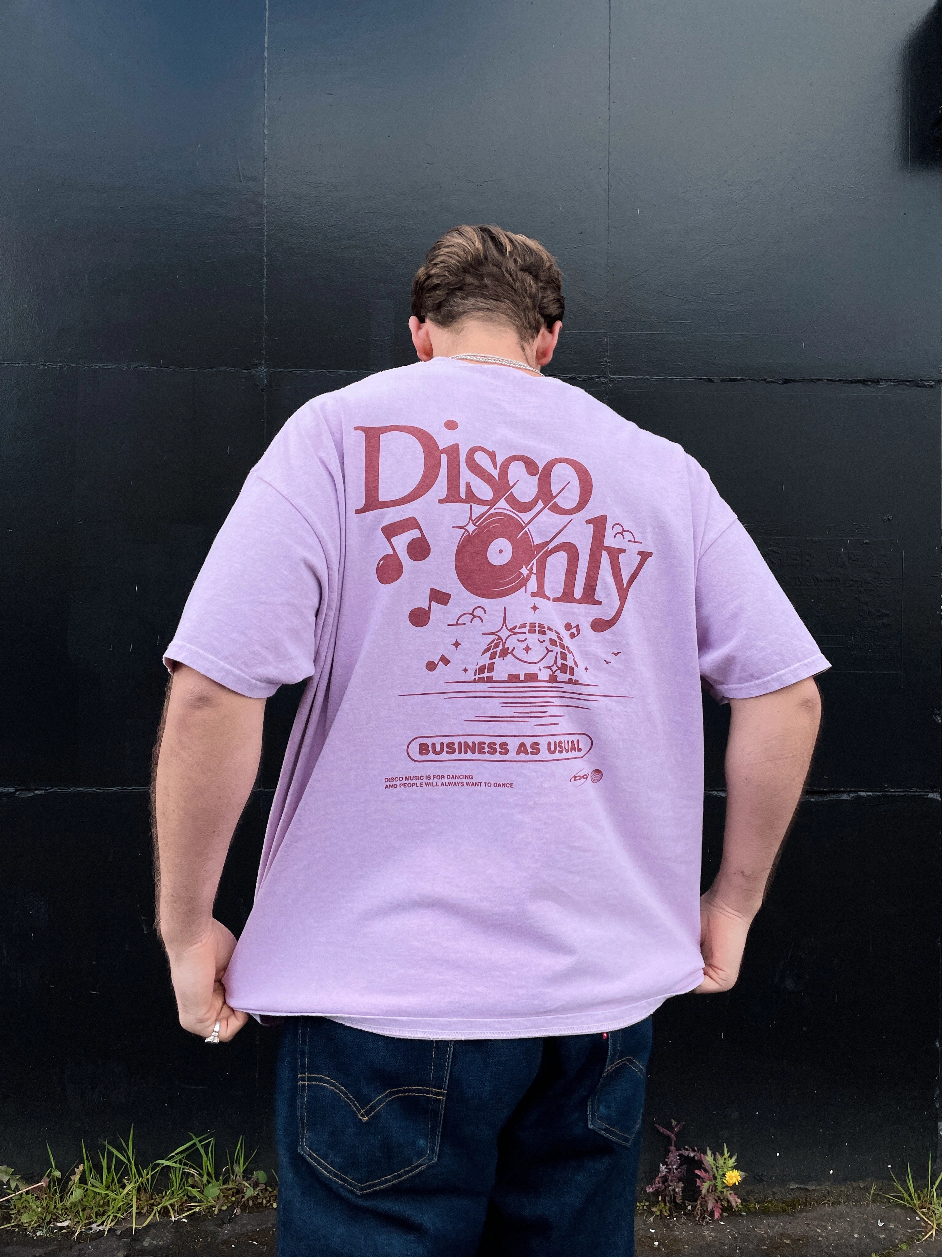 Relaxed Fit DISCO ONLY 'Business As Usual' Vintage Washed Tee - Pink
