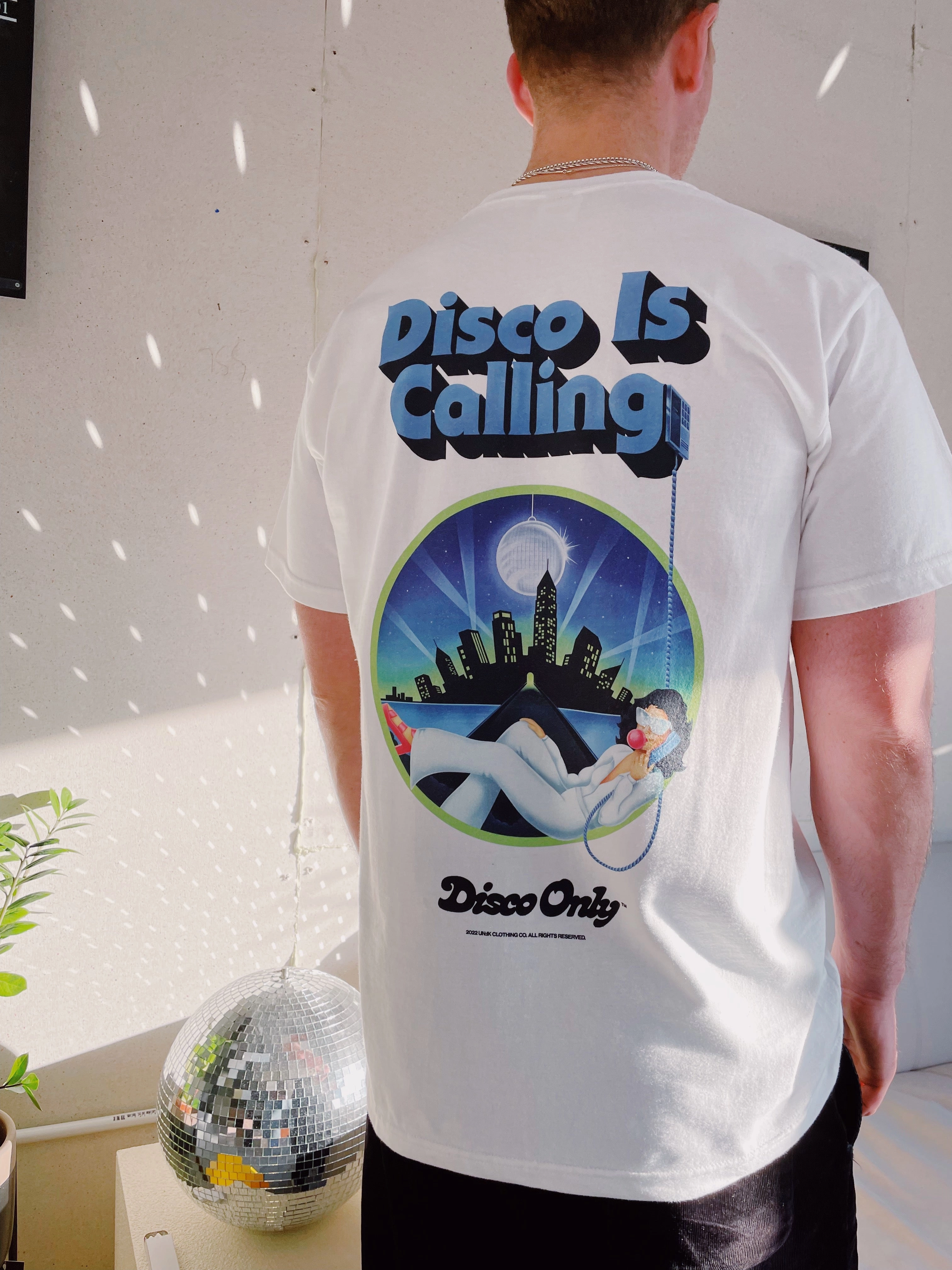DISCO ONLY 'Disco Is Calling' Tee - White Breathable Style