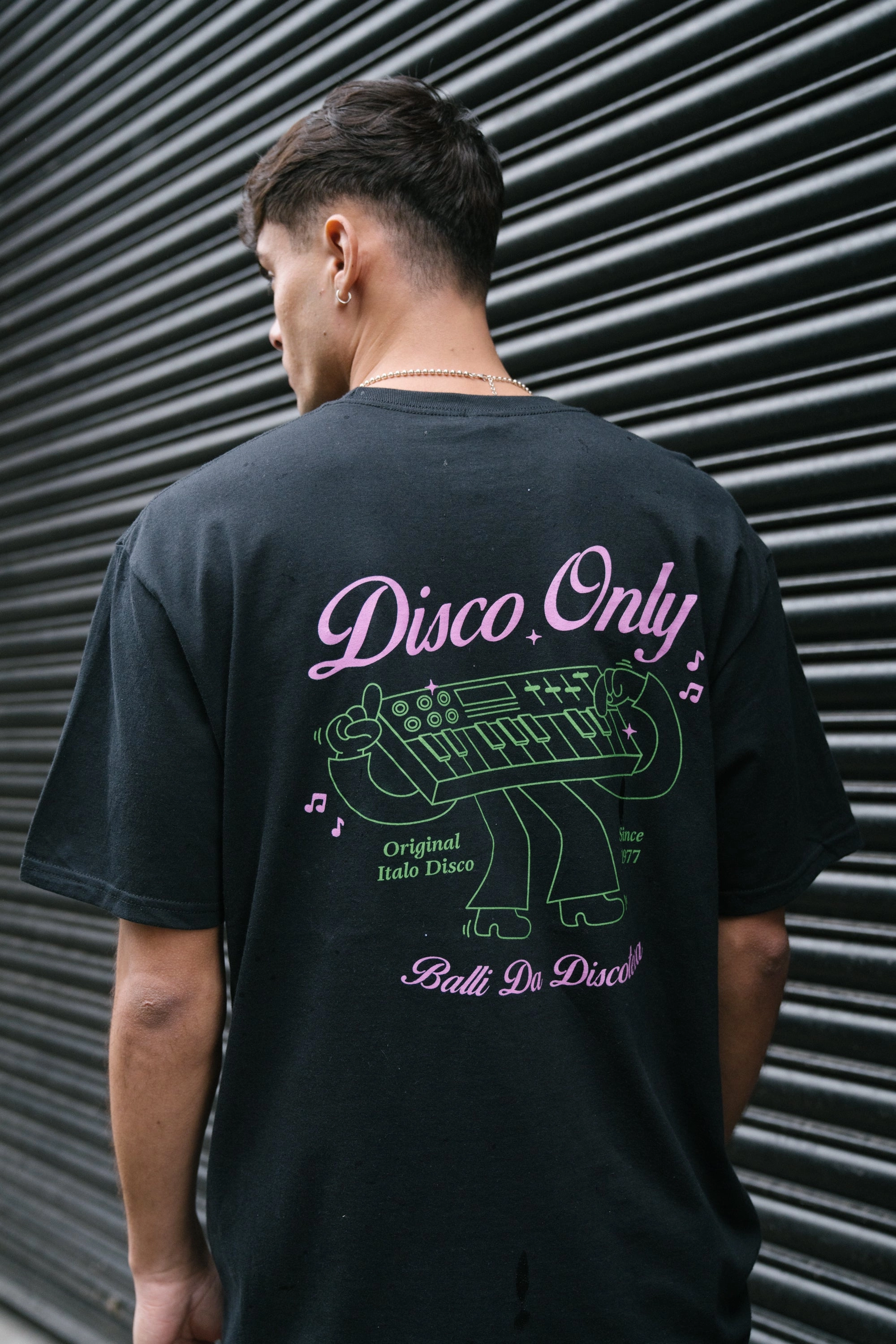 Stretchable Armholes Light Breeze DISCO ONLY 'Italo Disco' Tee - Black