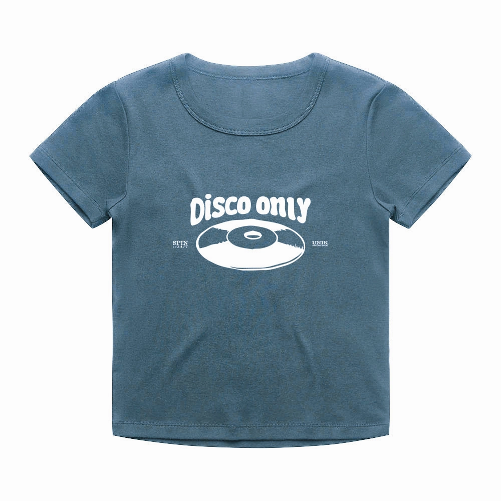 color blocking Hygroscopic Fiber Disco Only 'Mr Phomer' Vintage Washed Baby Tee - Blue