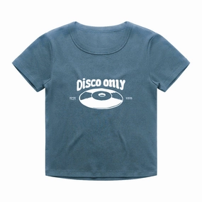 color blocking Hygroscopic Fiber Disco Only 'Mr Phomer' Vintage Washed Baby Tee - Blue