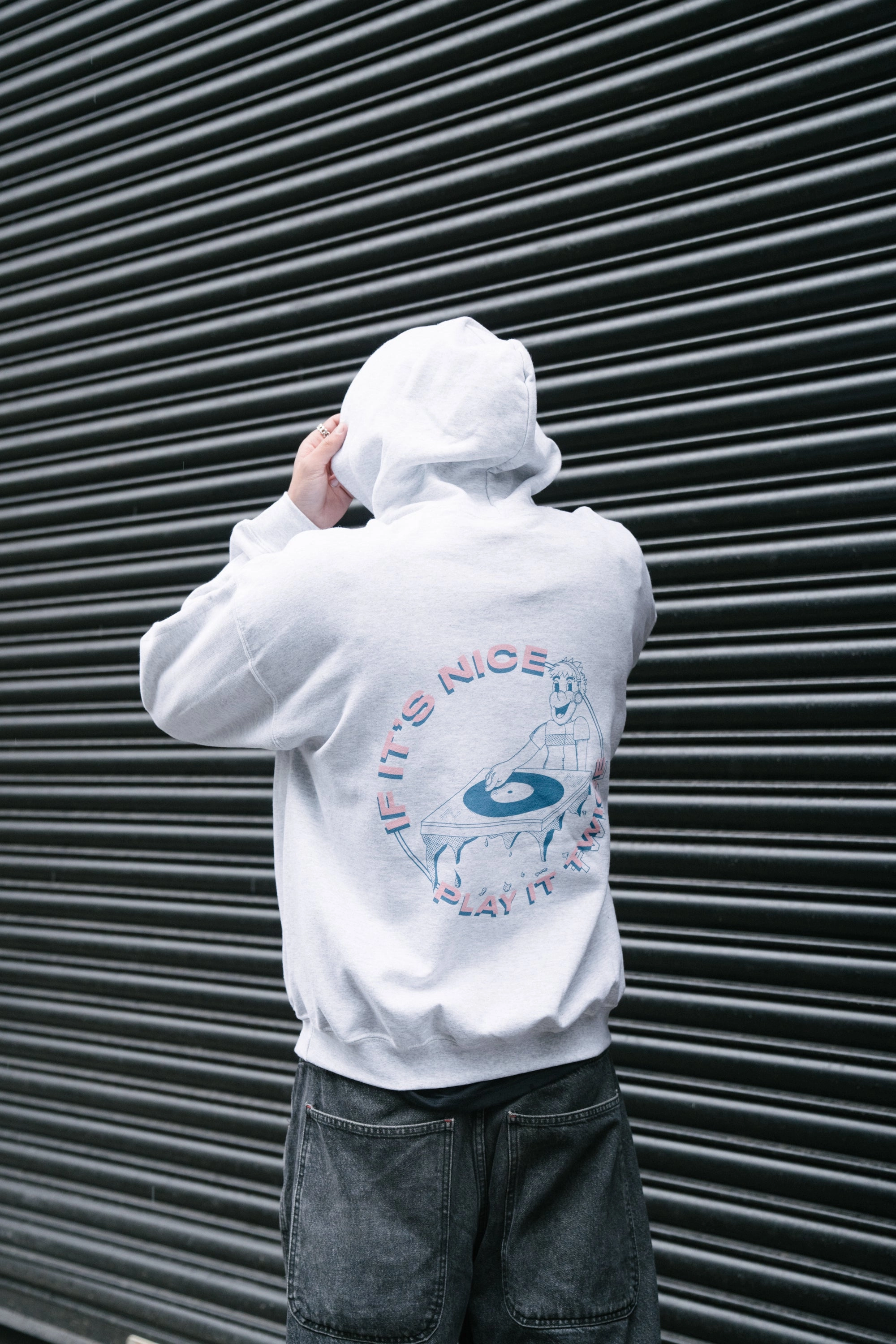 Button up pockets DISCO ONLY 'Play It Twice V1' Hoodie - Ash Grey