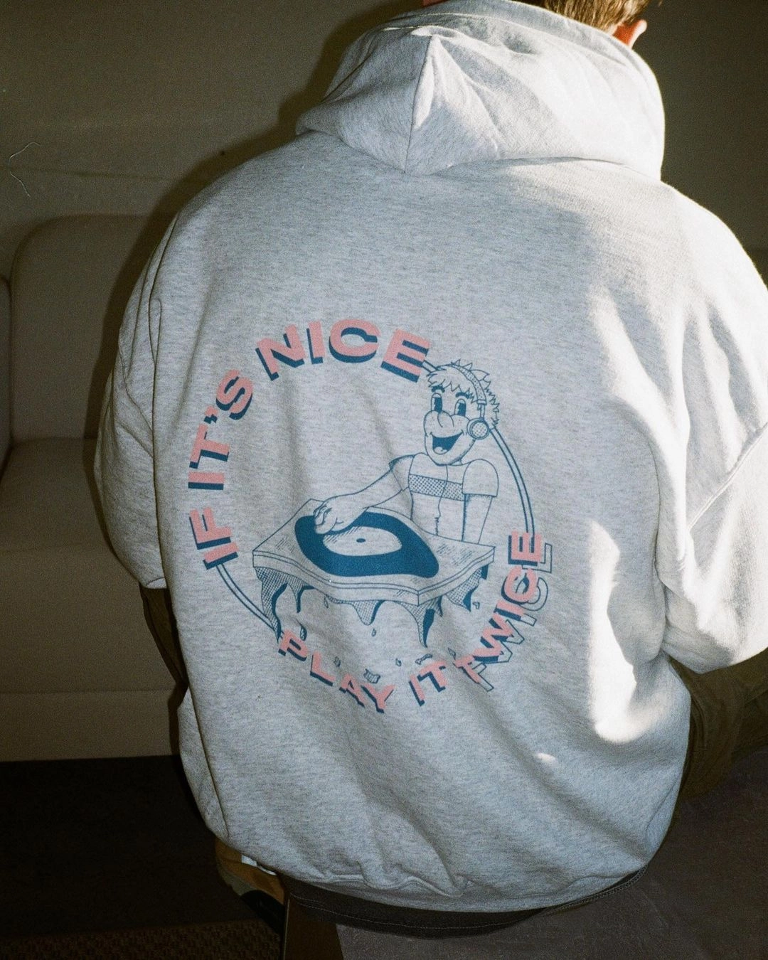 Extended Back Length DISCO ONLY 'Play It Twice V1' Hoodie - Ash Grey