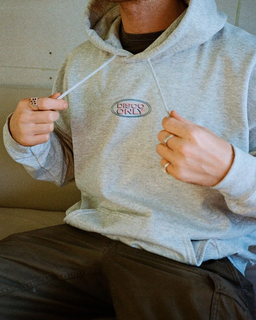 DISCO ONLY 'Play It Twice V1' Hoodie - Ash Grey Compact Knit Collar Panda like