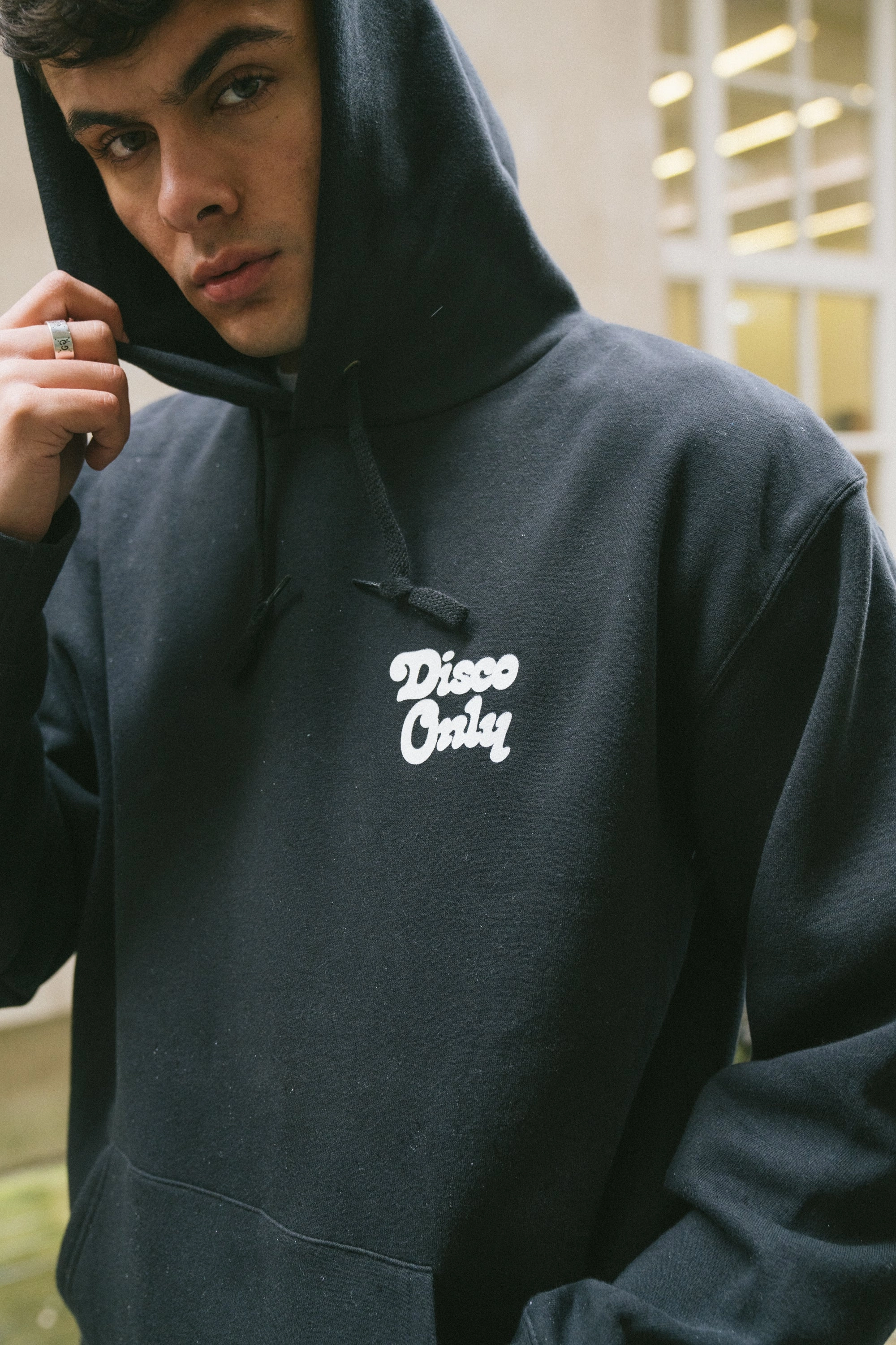 elastic waistband Recycled Polyester Blend DISCO ONLY 'Play It Twice V2' Hoodie - Black