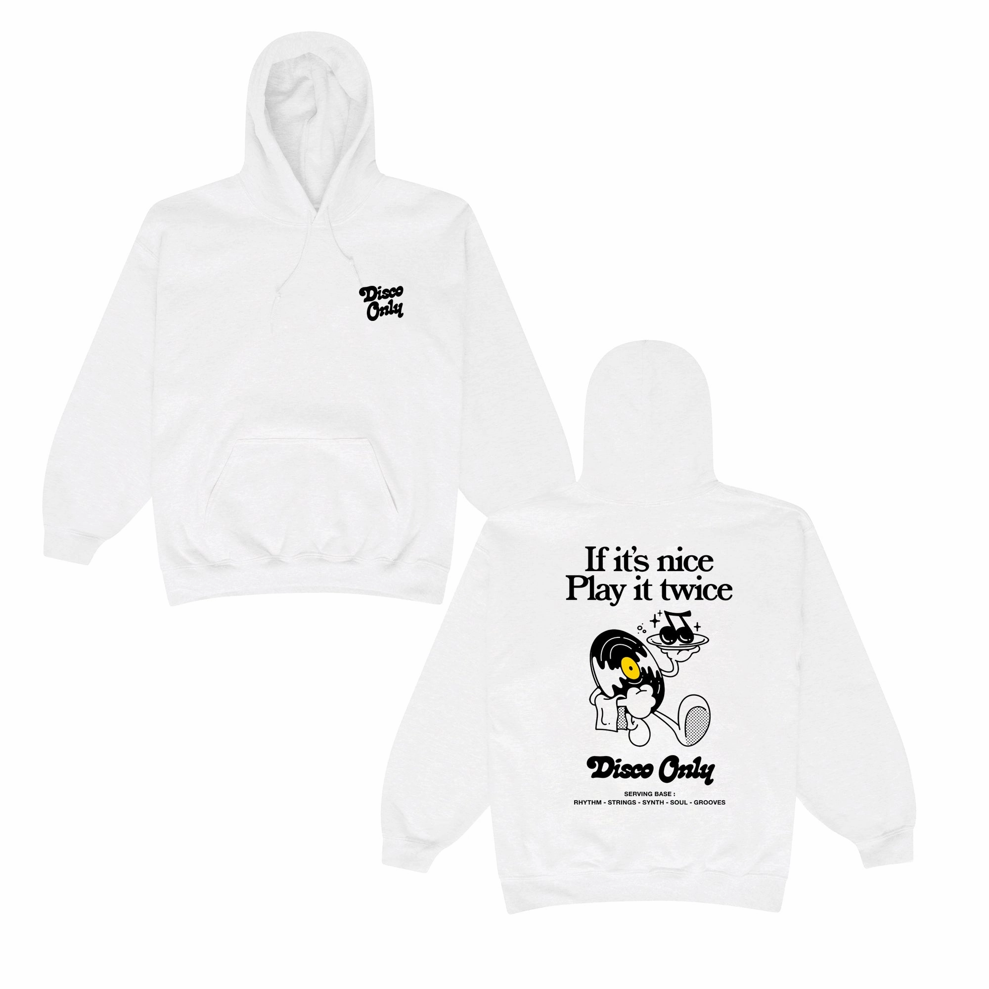 DISCO ONLY 'Play It Twice V2' Hoodie - White Spiritual wear scooter clothes
