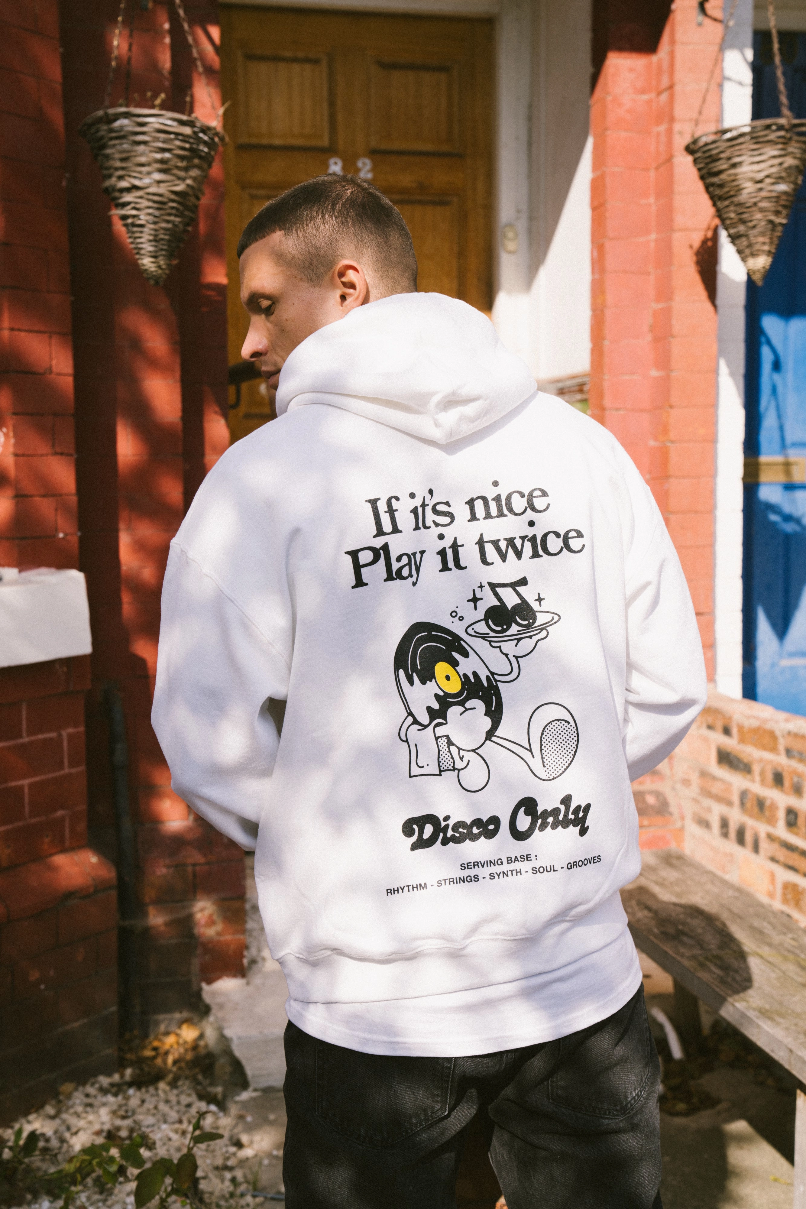 DISCO ONLY 'Play It Twice V2' Hoodie - White Camping wear