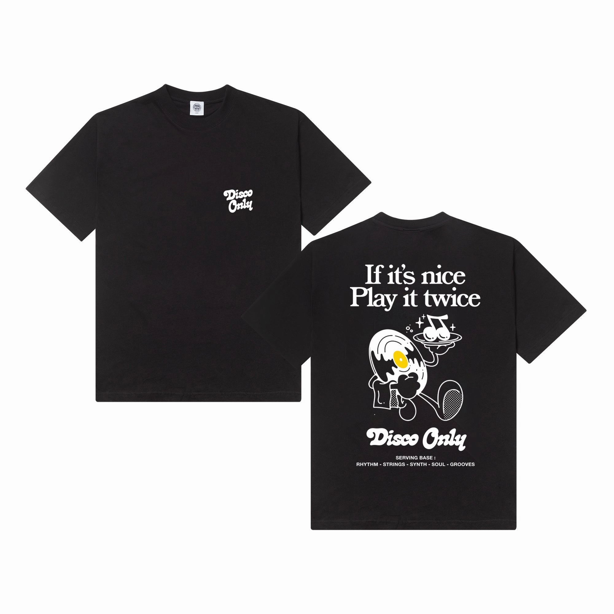 Smooth Jersey Texture Slim Fit Design DISCO ONLY 'Play it Twice V2' Tee - Black