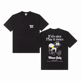 Smooth Jersey Texture Slim Fit Design DISCO ONLY 'Play it Twice V2' Tee - Black