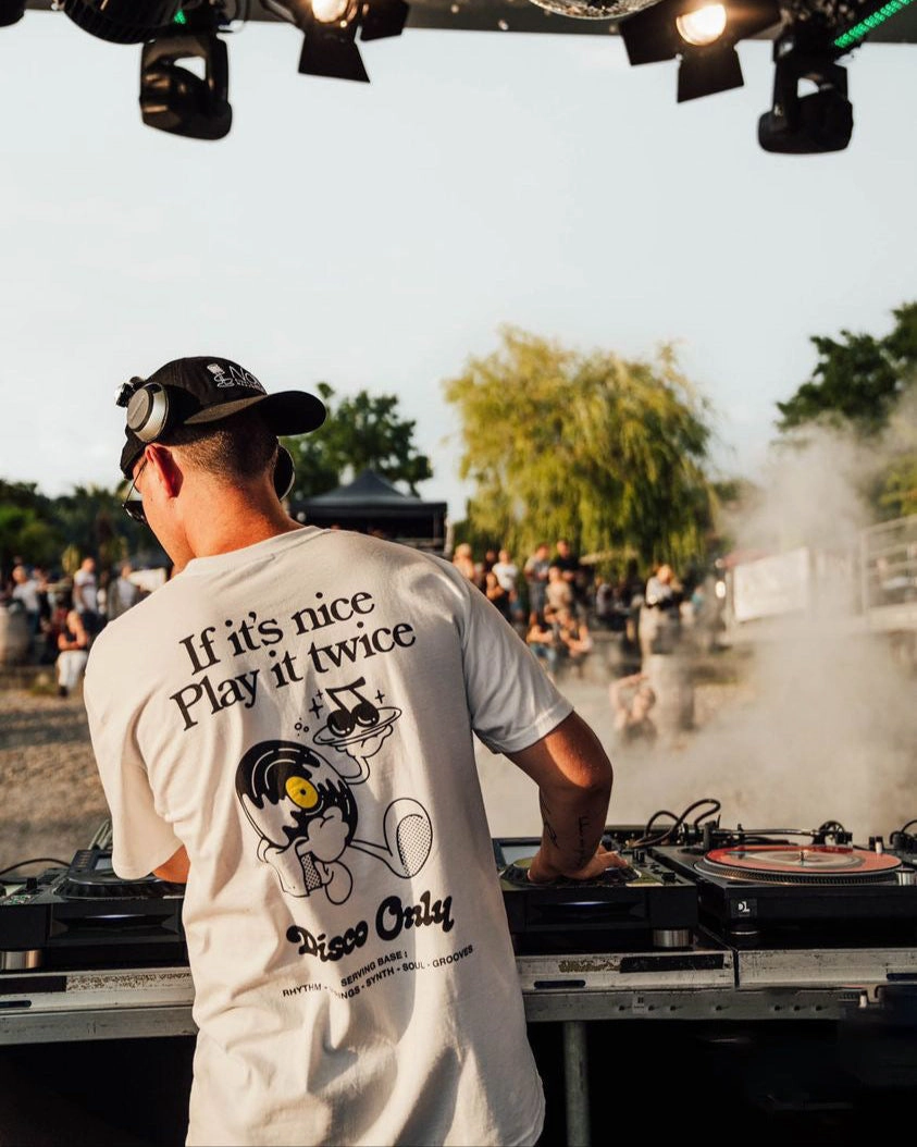 DISCO ONLY 'Play it Twice V2' Tee - White Comfy Pieces Relaxed and Comfy