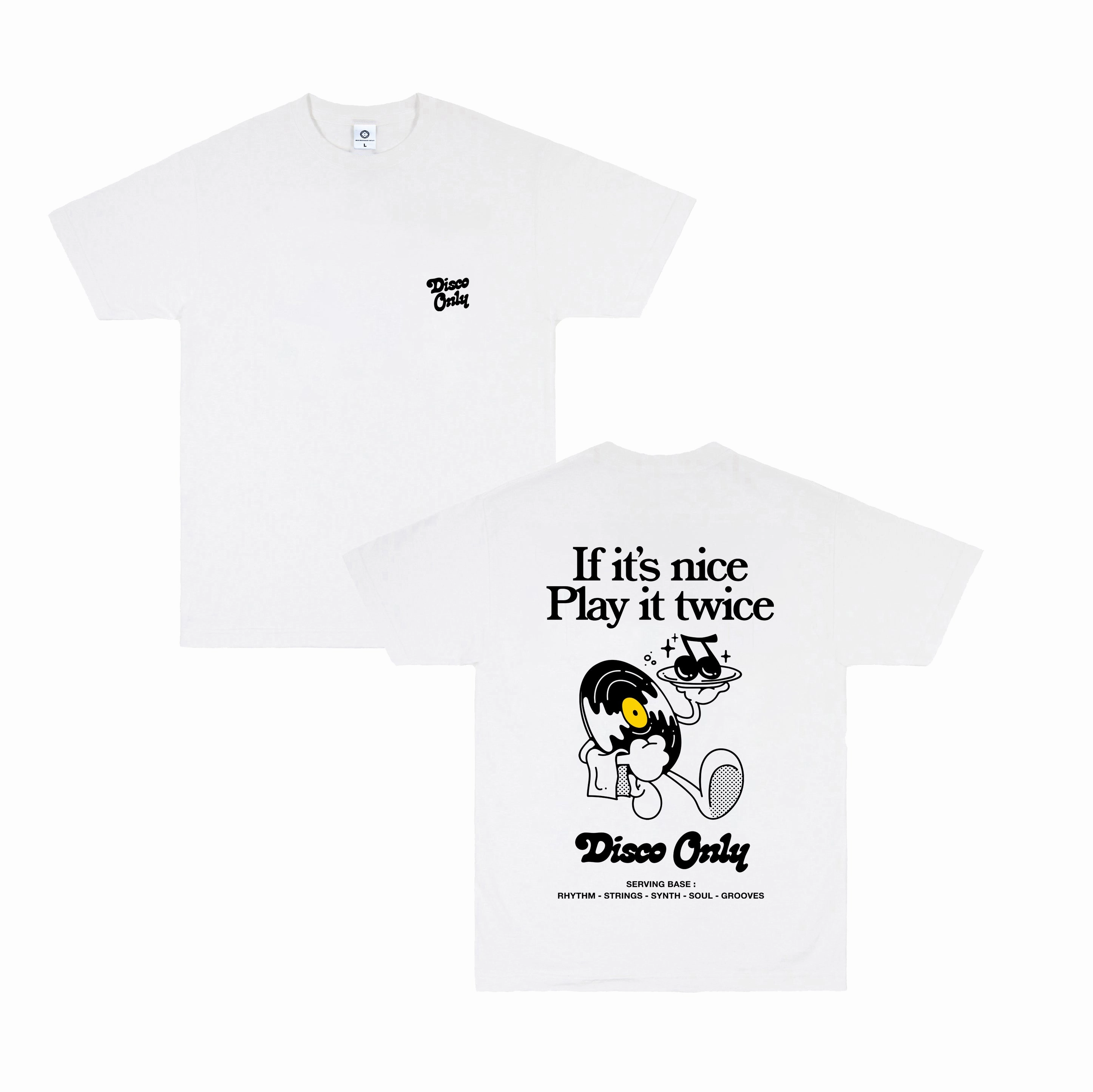 DISCO ONLY 'Play it Twice V2' Tee - White Urban Smart Comfy Style