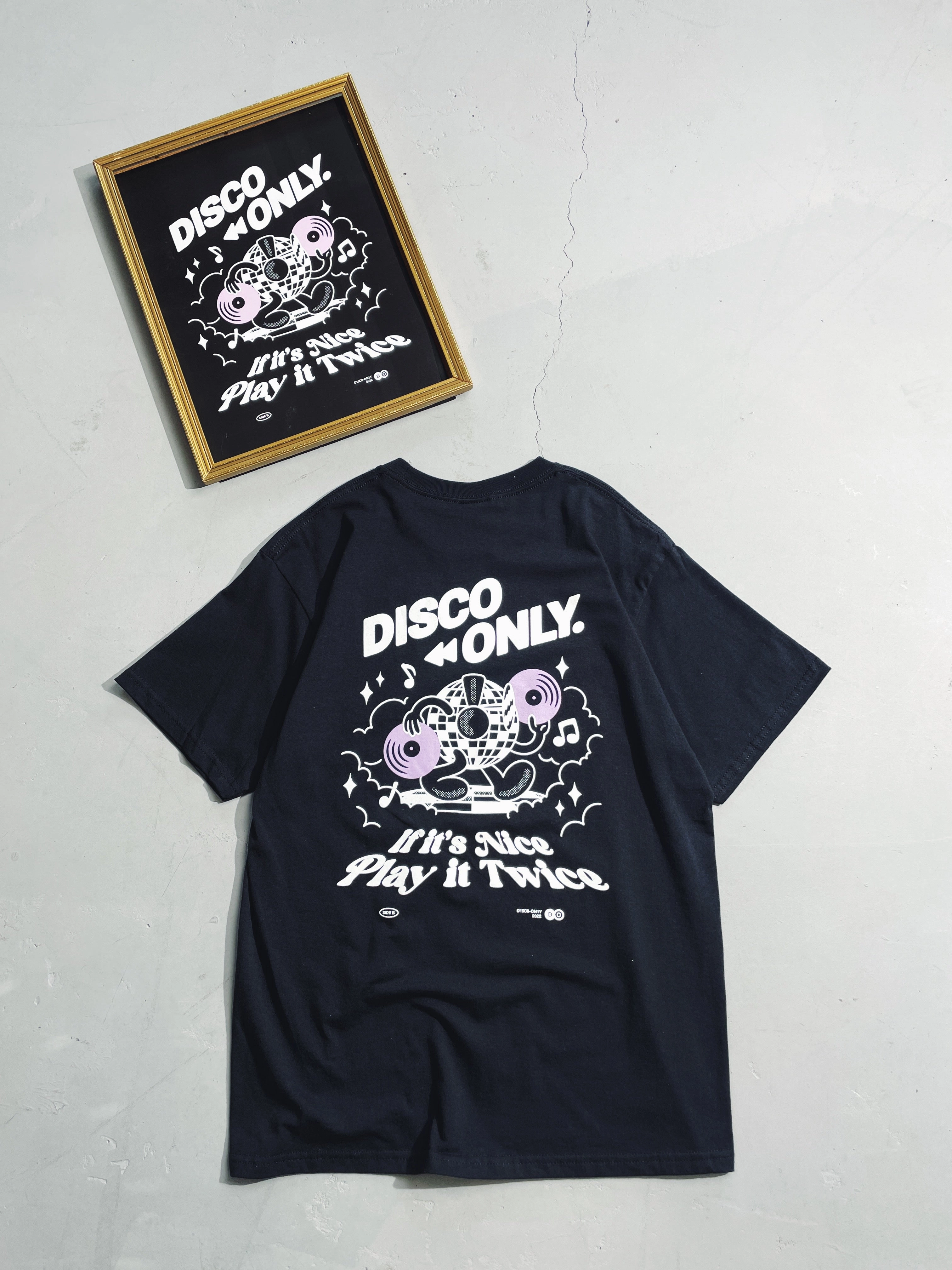 simple design Zero Waste Production DISCO ONLY 'Play It Twice V4' Tee & Print Bundle - Black