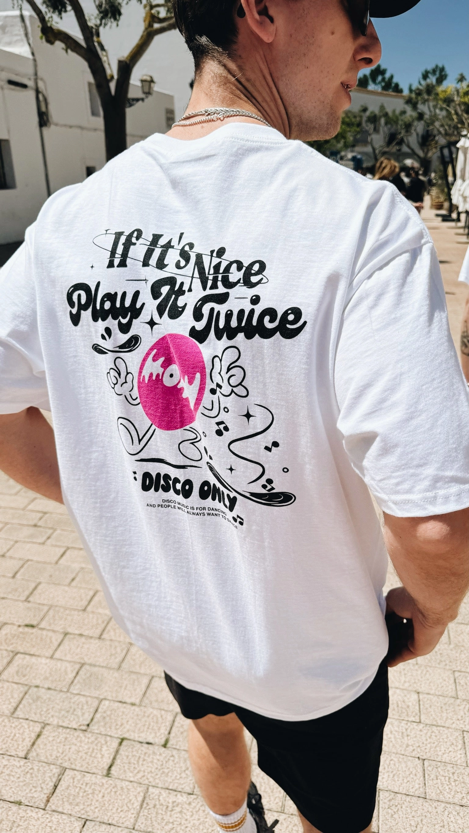 Essential layering piece On-the-Go Fashion DISCO ONLY 'Play It Twice V5' Tee - White