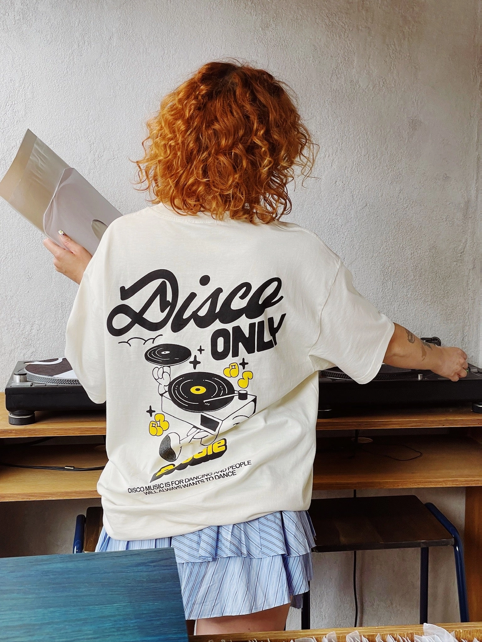 Smooth Neckline Holiday Style Trend DISCO ONLY 'Time To Boogie' Tee - Ecru