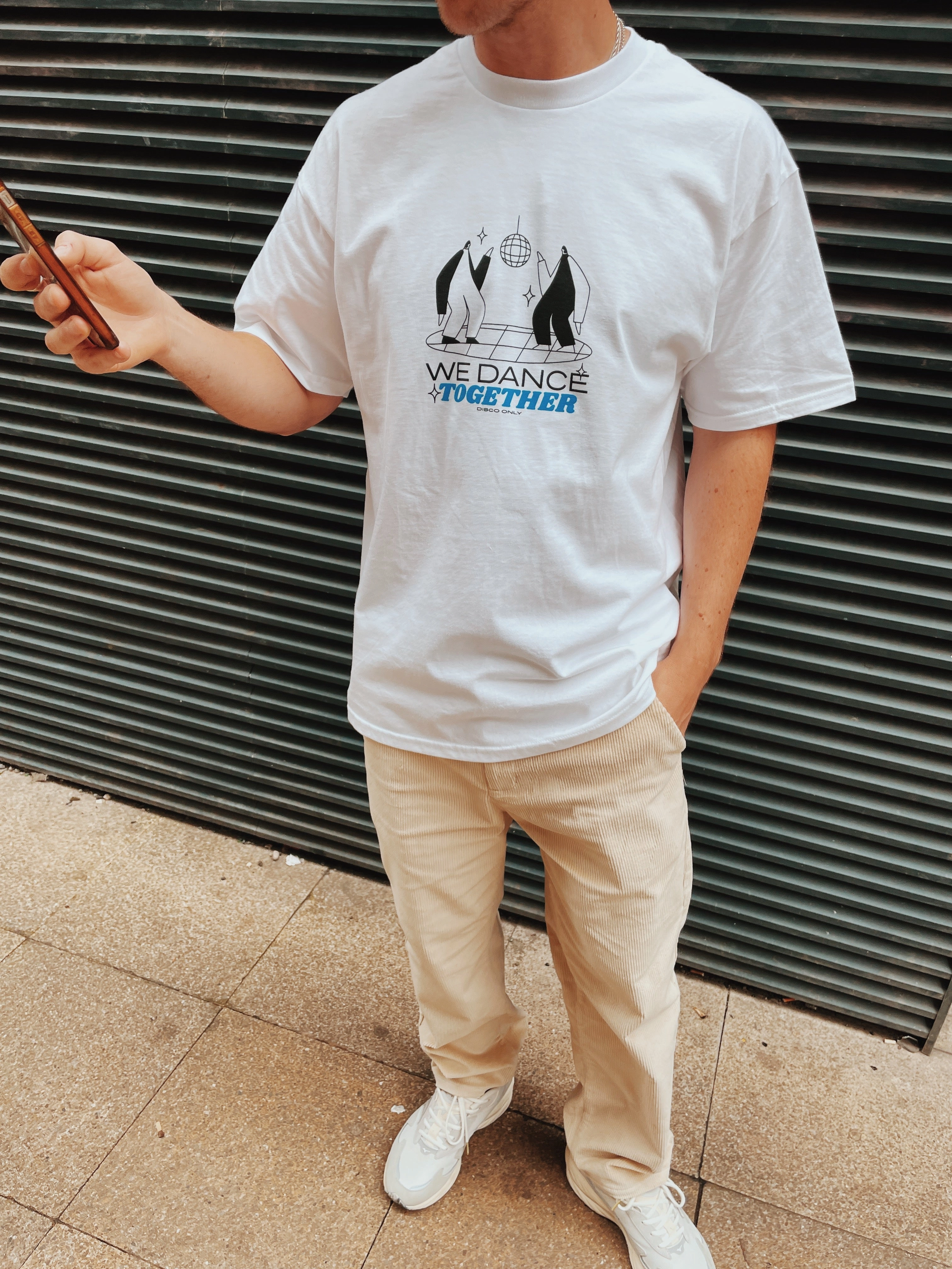 Heathered Fabric Quick Release Hem DISCO ONLY 'We Dance Together' Front Print Tee - White