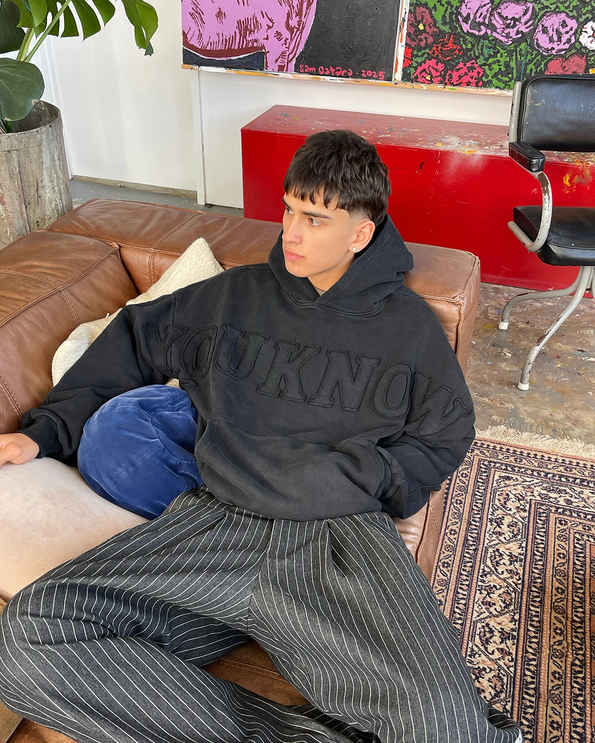 City Outfit Themed wear Distressed Applique Hoodie | Washed Black