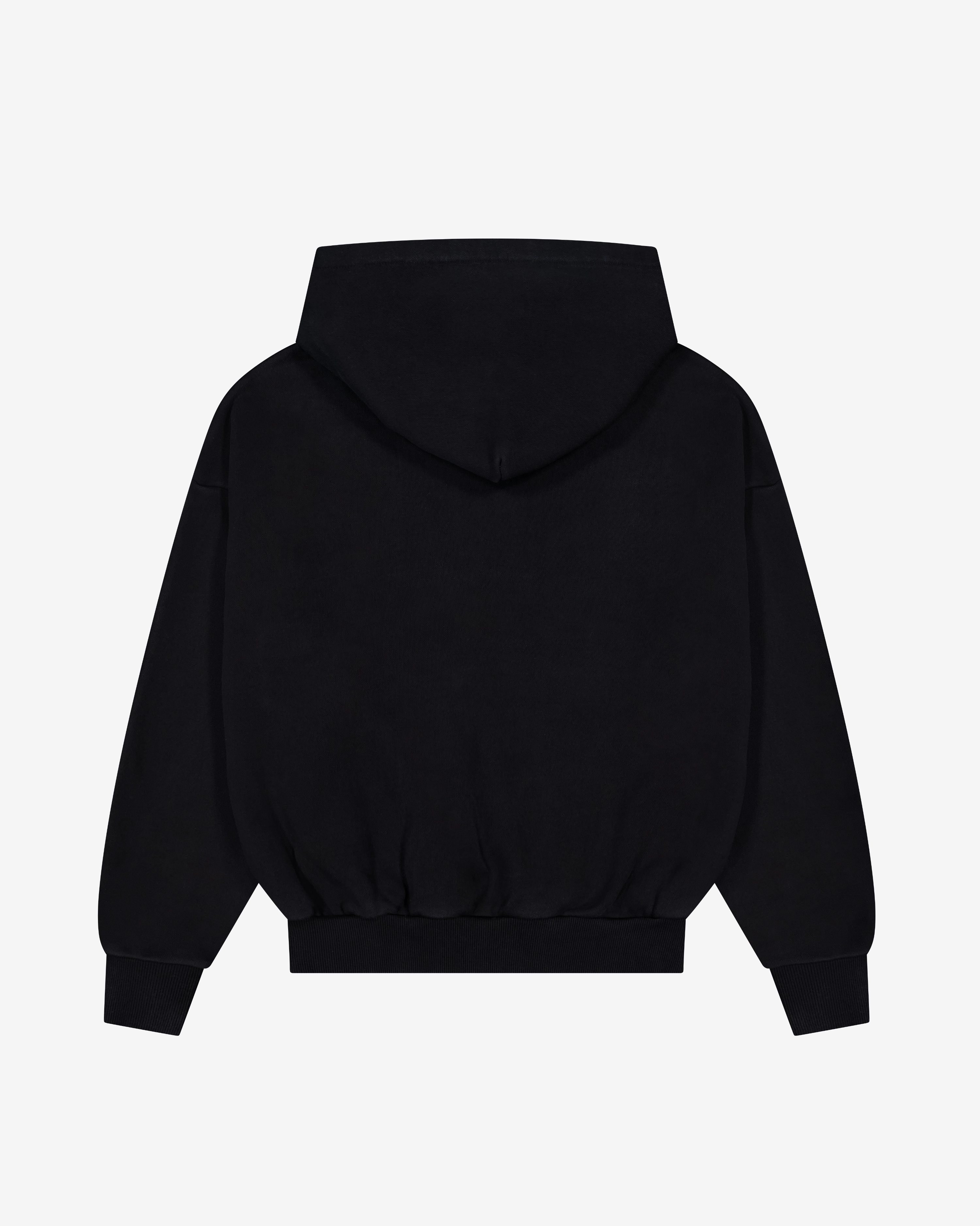 Distressed Applique Hoodie | Washed Black Brushed Interior Modern Look