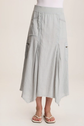 Classic Look Travel Friendly Doak Skirt with Sharkbite Hem and Cargo Pockets