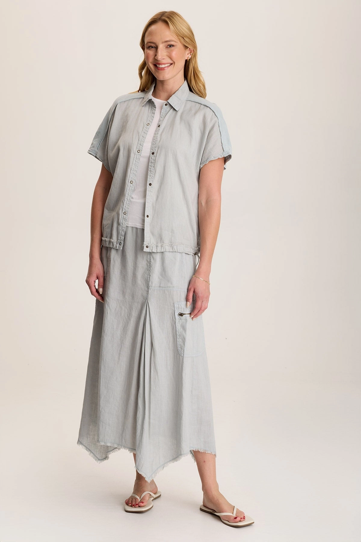Organic Cotton Doak Skirt with Sharkbite Hem and Cargo Pockets