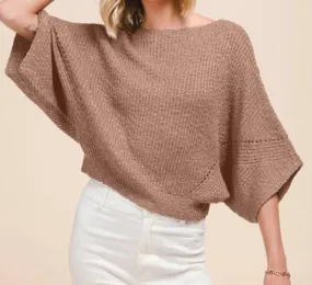 Dolman Boat Neck Knit Sweater In Mocha Easy Fit Cozy Vibe