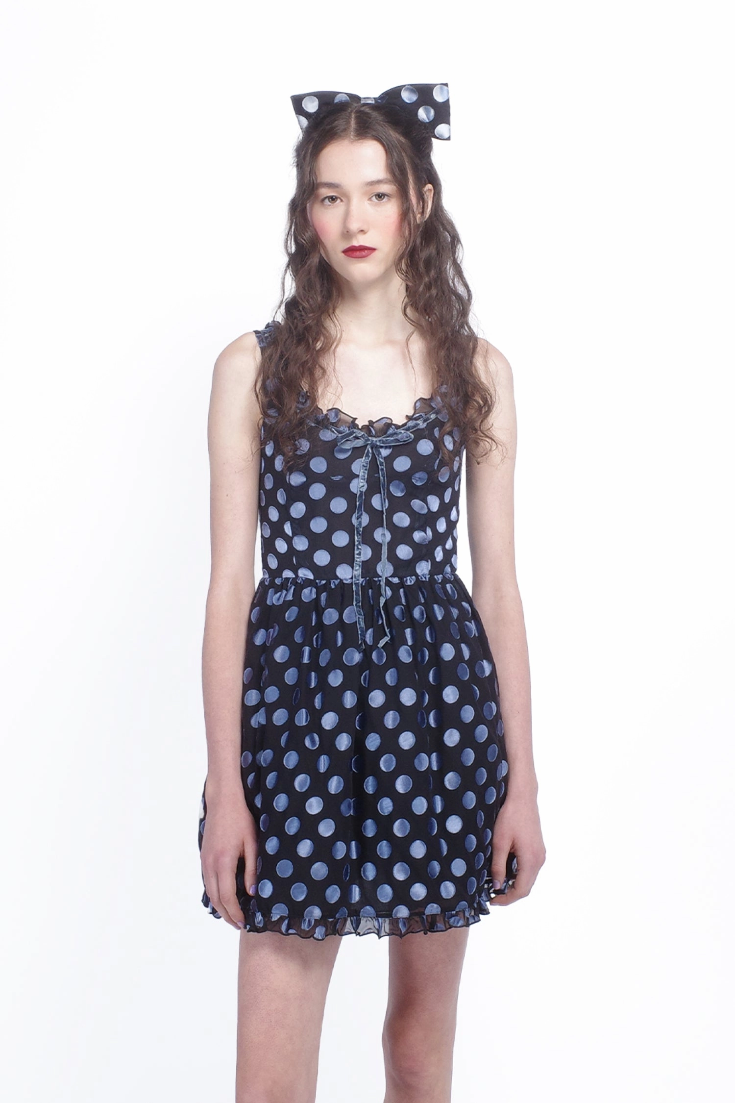 Urban Edge Dot Chiffon Ruffle Mini Dress