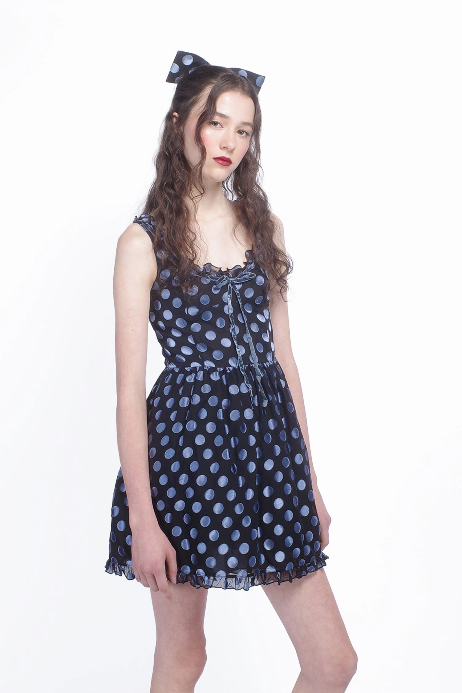 Comfy and Relaxed Flower Soft Dot Chiffon Ruffle Mini Dress