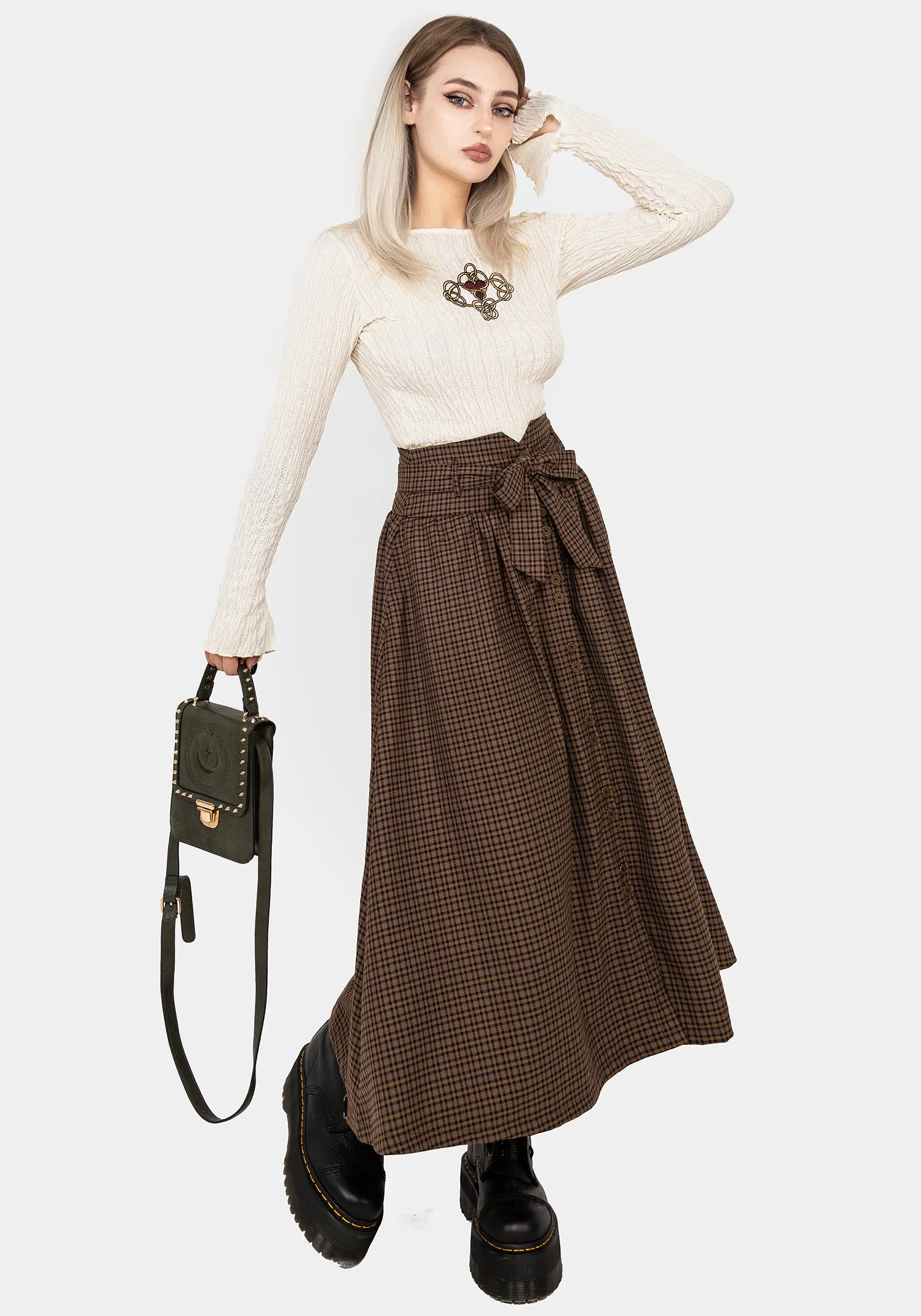 Sweetspire Check Tie Waist Midaxi Skirt Signature Detail