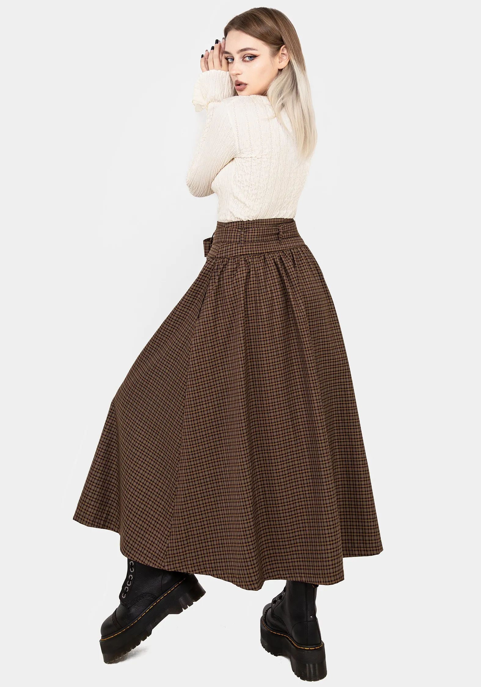 Sweetspire Check Tie Waist Midaxi Skirt personalized option Embossed Detail