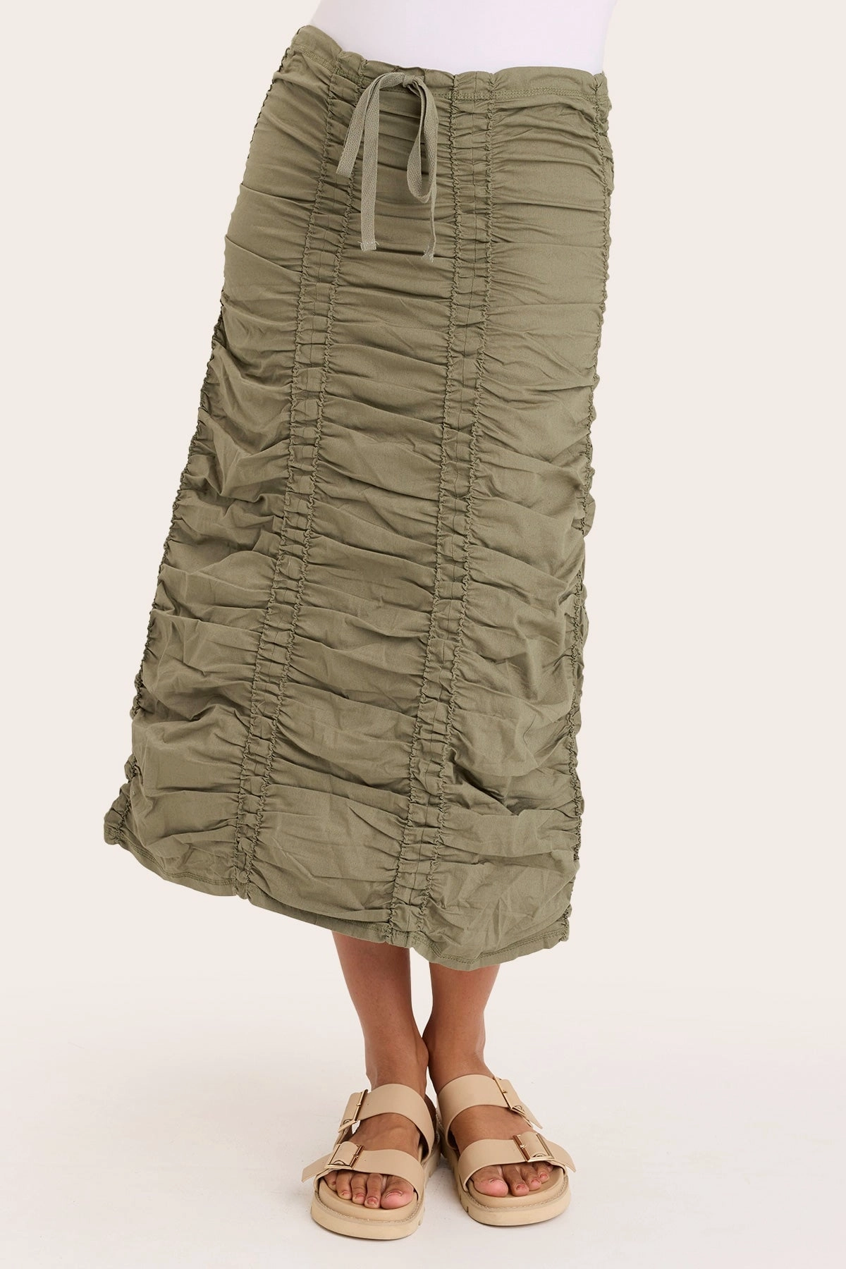 Double Shirred Panel Skirt Adjustable Waist