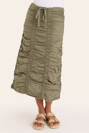 Double Shirred Panel Skirt Adjustable Waist