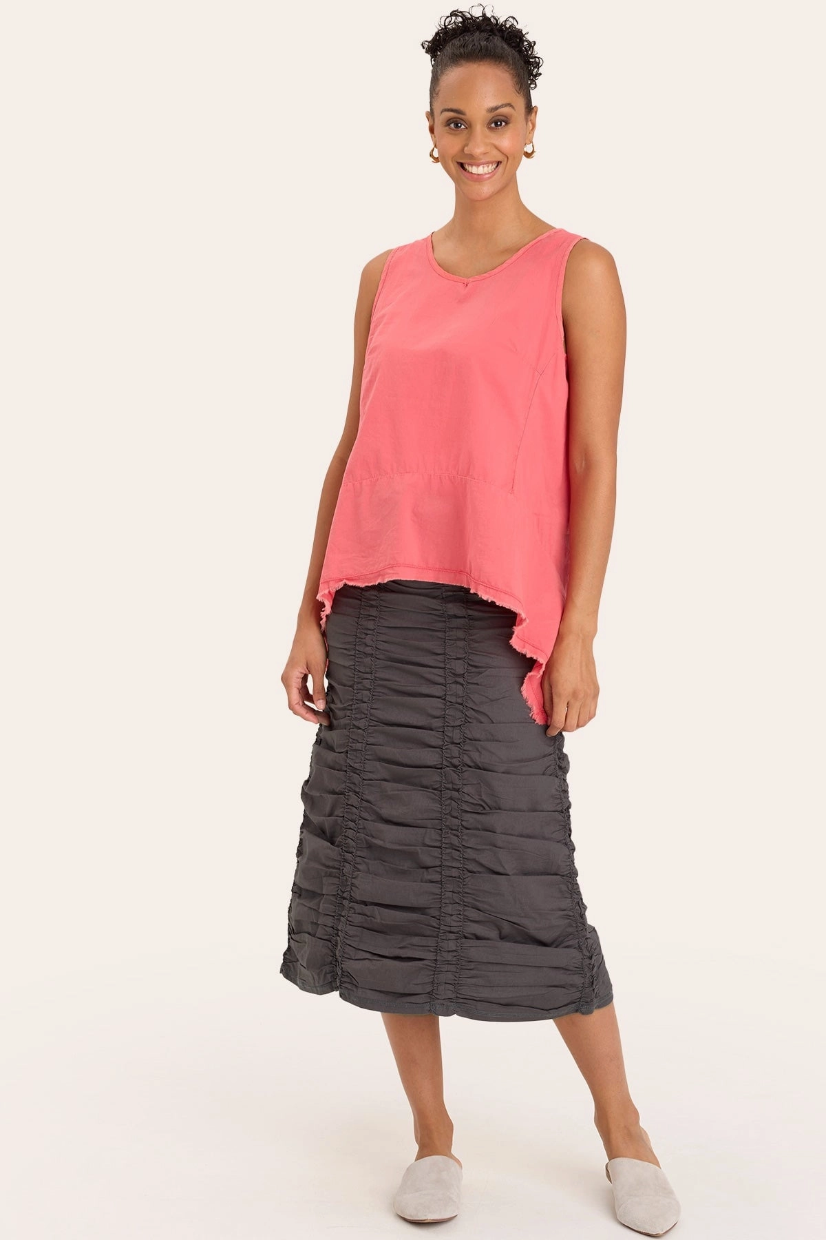 Double Shirred Panel Skirt Holiday Travel Suede Feel