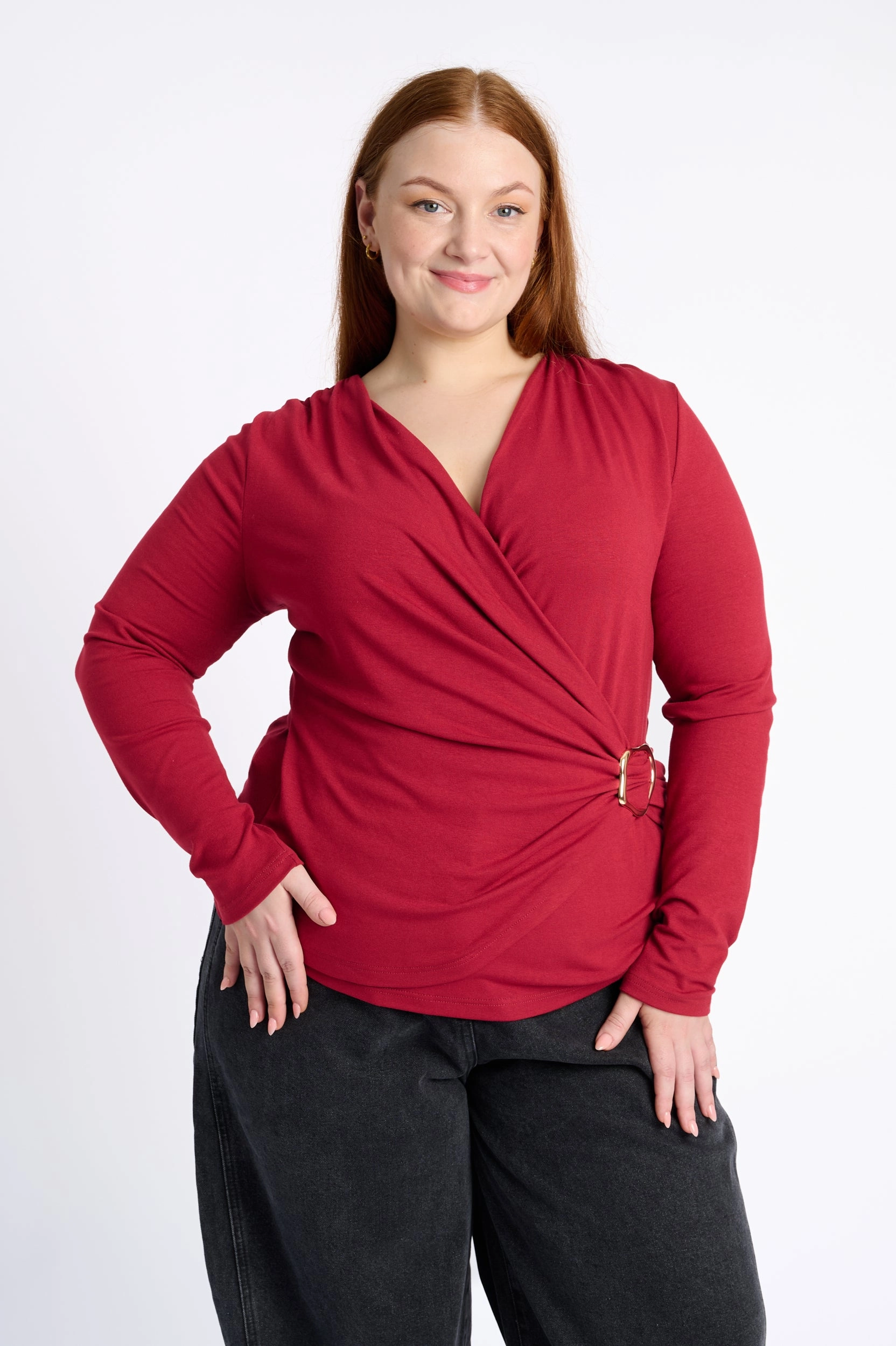 Draped Gold Buckle Top in Burgundy Fade Resistant Coating Lightweight