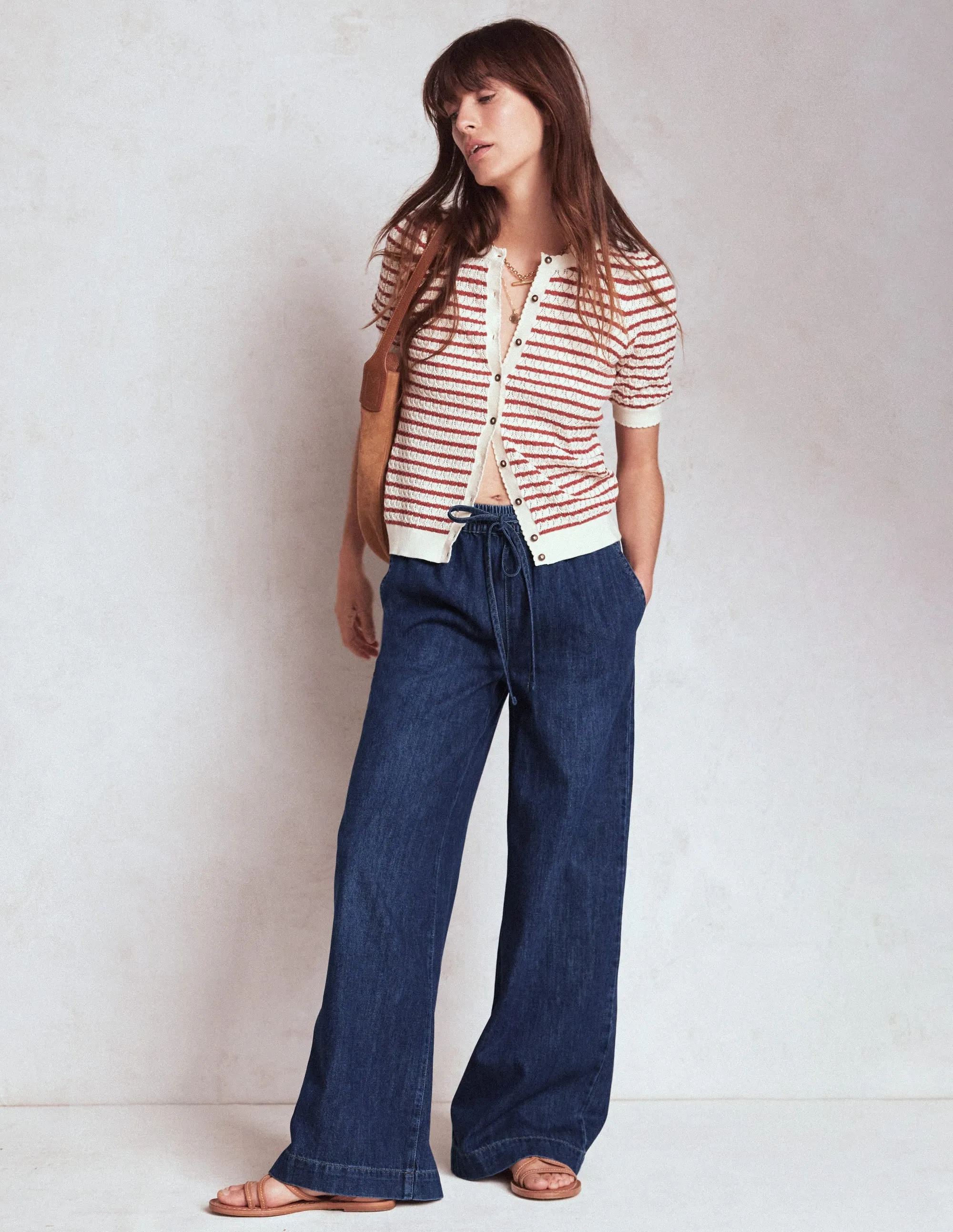 Drawcord Denim Trousers-MID WASH Stretch Ready