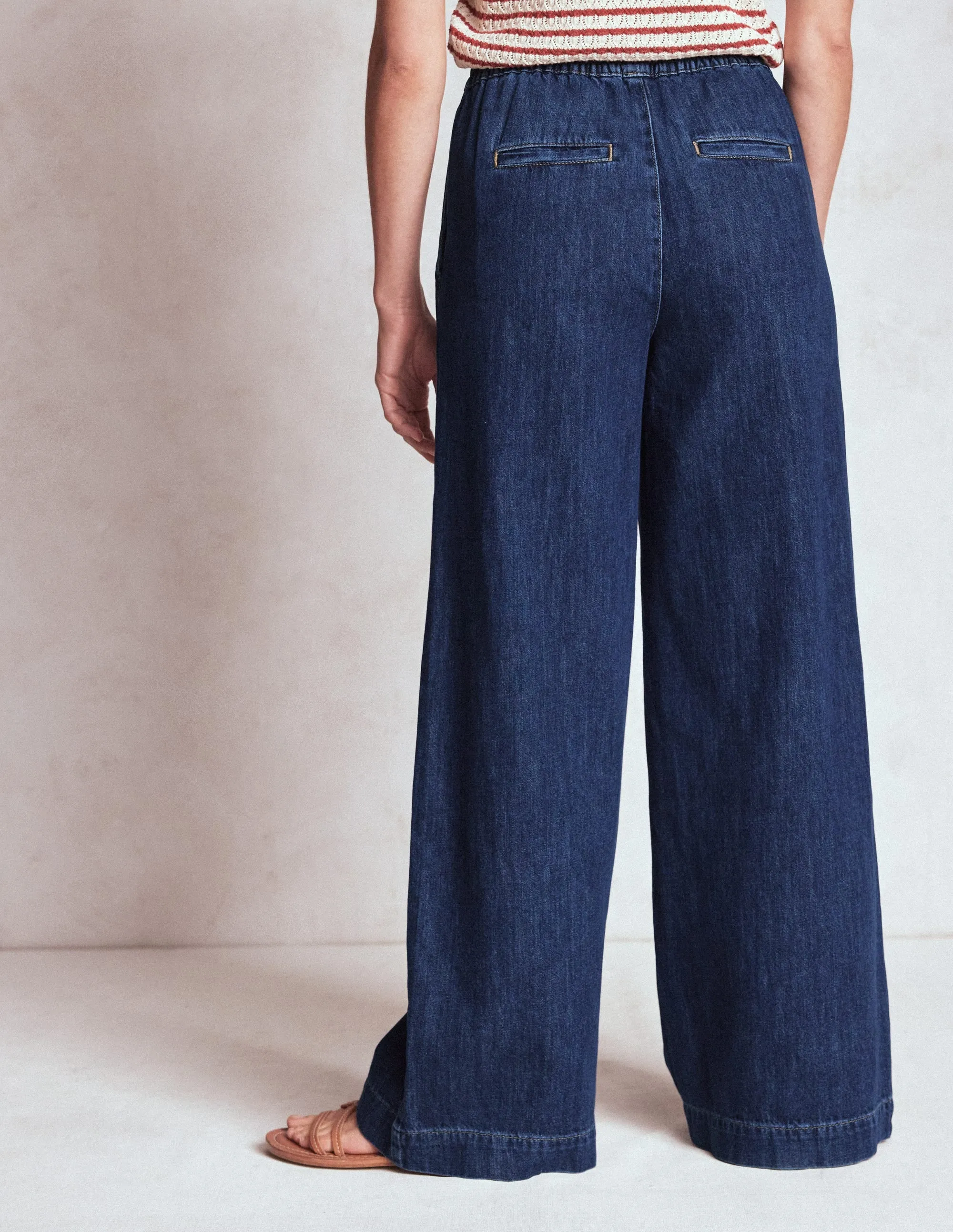Drawcord Denim Trousers-MID WASH MultiPocketDesign
