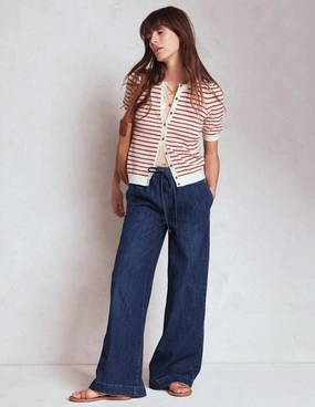 Drawcord Denim Trousers-MID WASH Stretch Ready