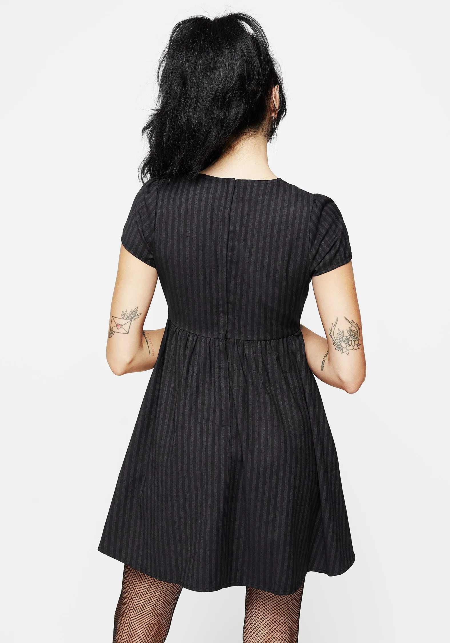 Deceased Embroidered Striped Mini Skater Dress Body Safe Texture Play