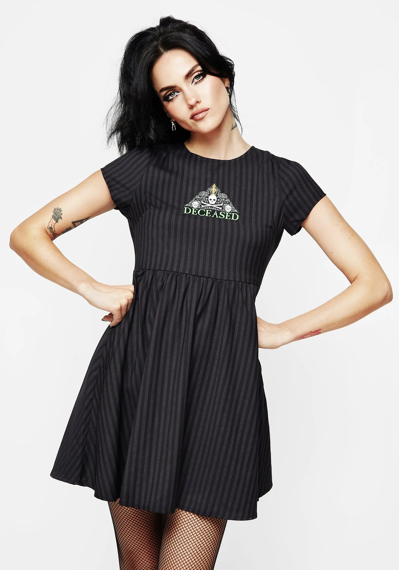 Light Wrap Deceased Embroidered Striped Mini Skater Dress