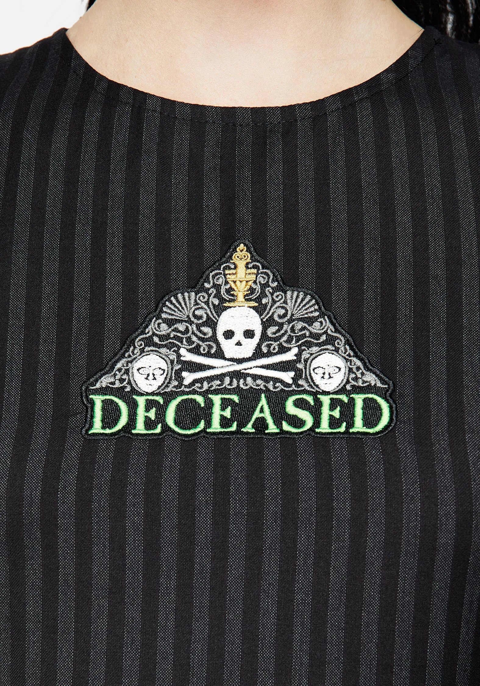Deceased Embroidered Striped Mini Skater Dress Youth Charm