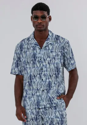 DRIP DYE SHIRT WHITE & BLUE Floral Motif