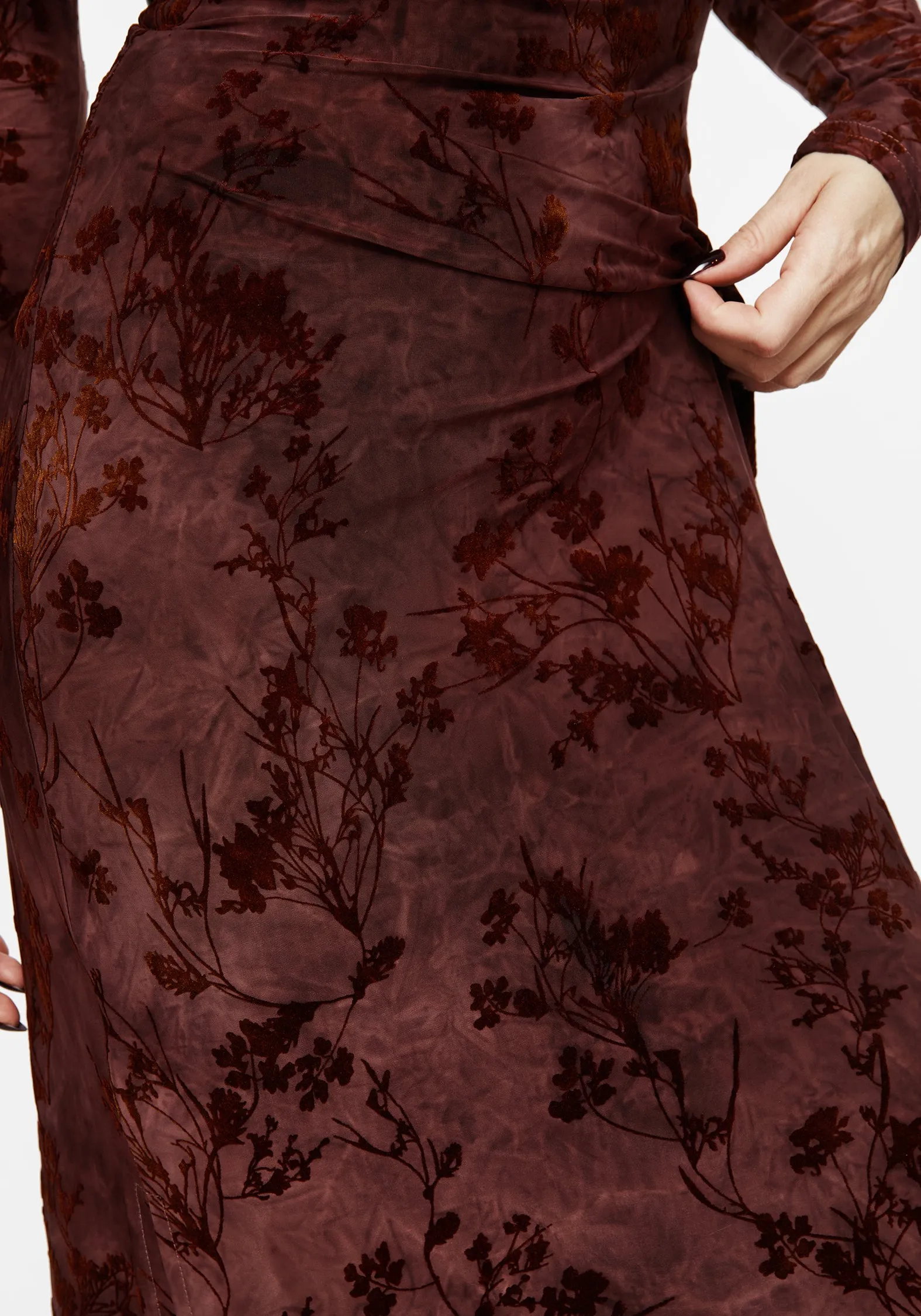 Wytchelm Flocked Velour Midaxi Dress - Red High Hemline Heritage-Brand