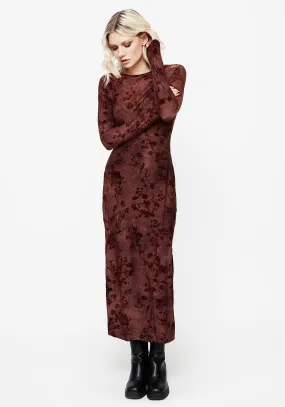 Cozy Layers Wytchelm Flocked Velour Midaxi Dress - Red