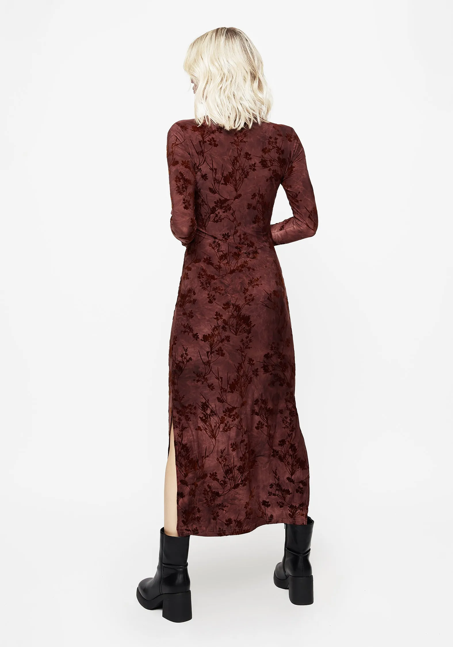 Wytchelm Flocked Velour Midaxi Dress - Red Everyday Piece