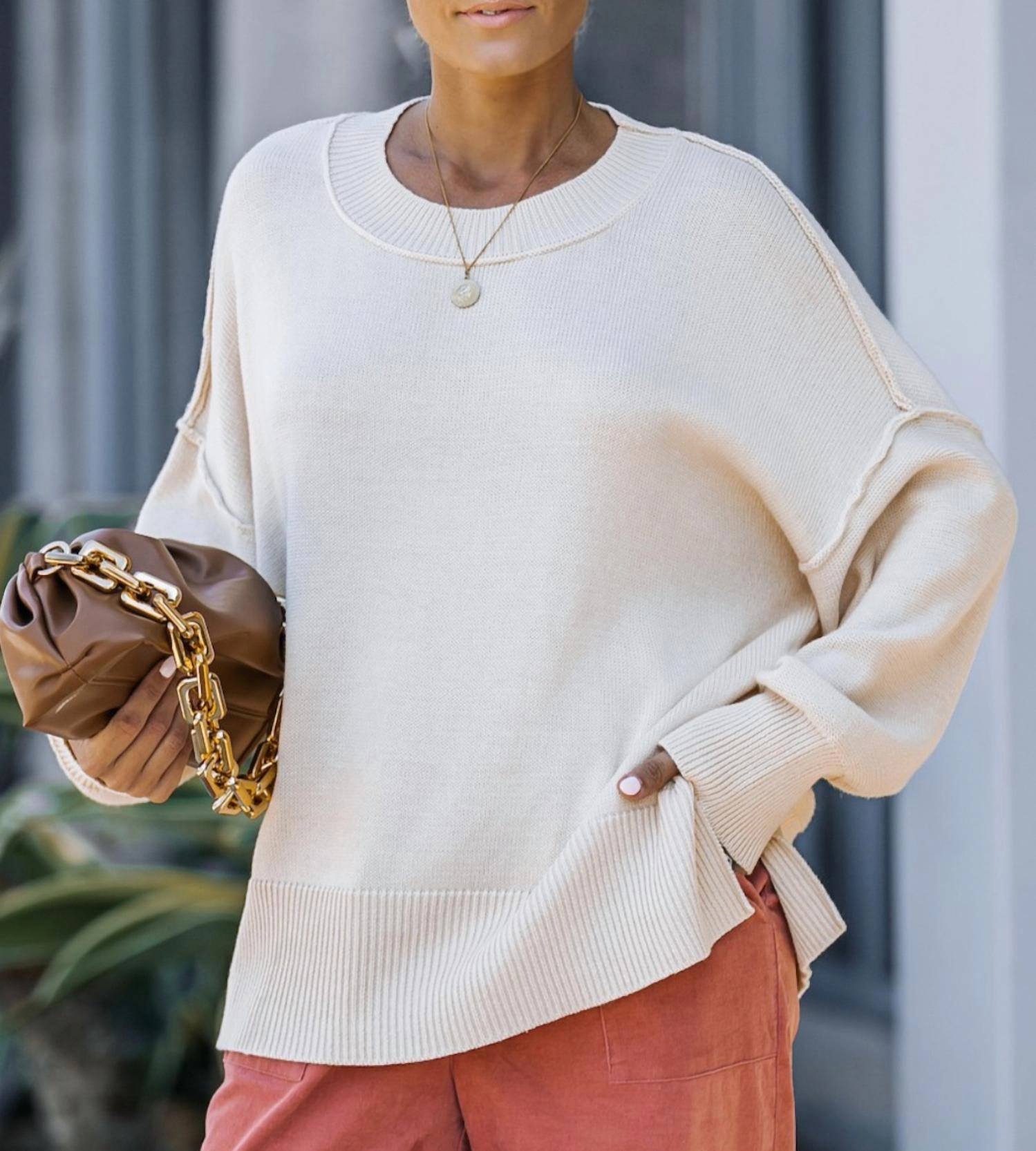 Every Day Crew Neck Sweater In Cream Winter Look Cozy Apparel