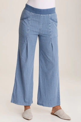 Shape Retention High Waist Stretch Laughlin Striped Linen Wide Leg Pant