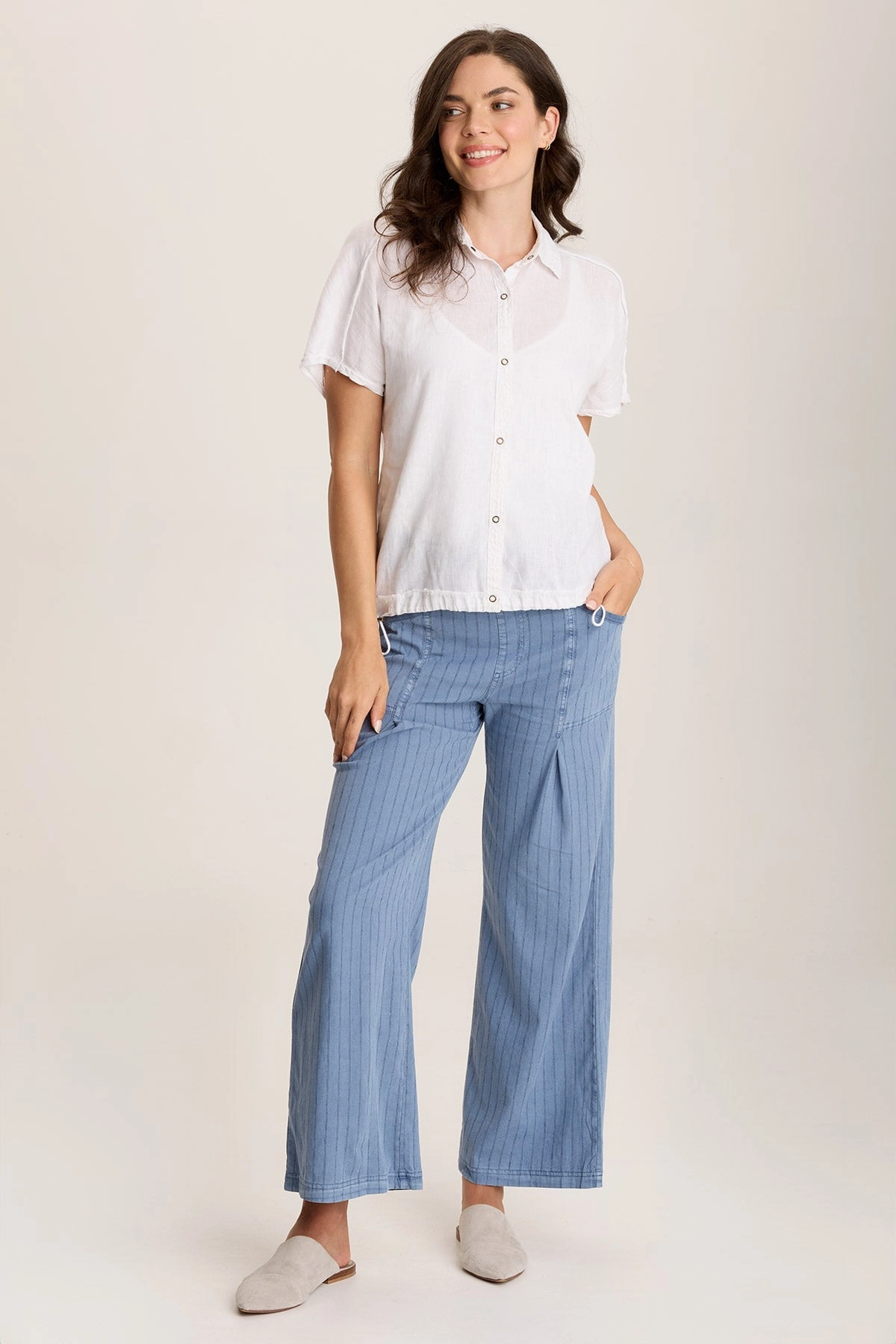 DurablePolyester Comfort Layer Wear Laughlin Striped Linen Wide Leg Pant