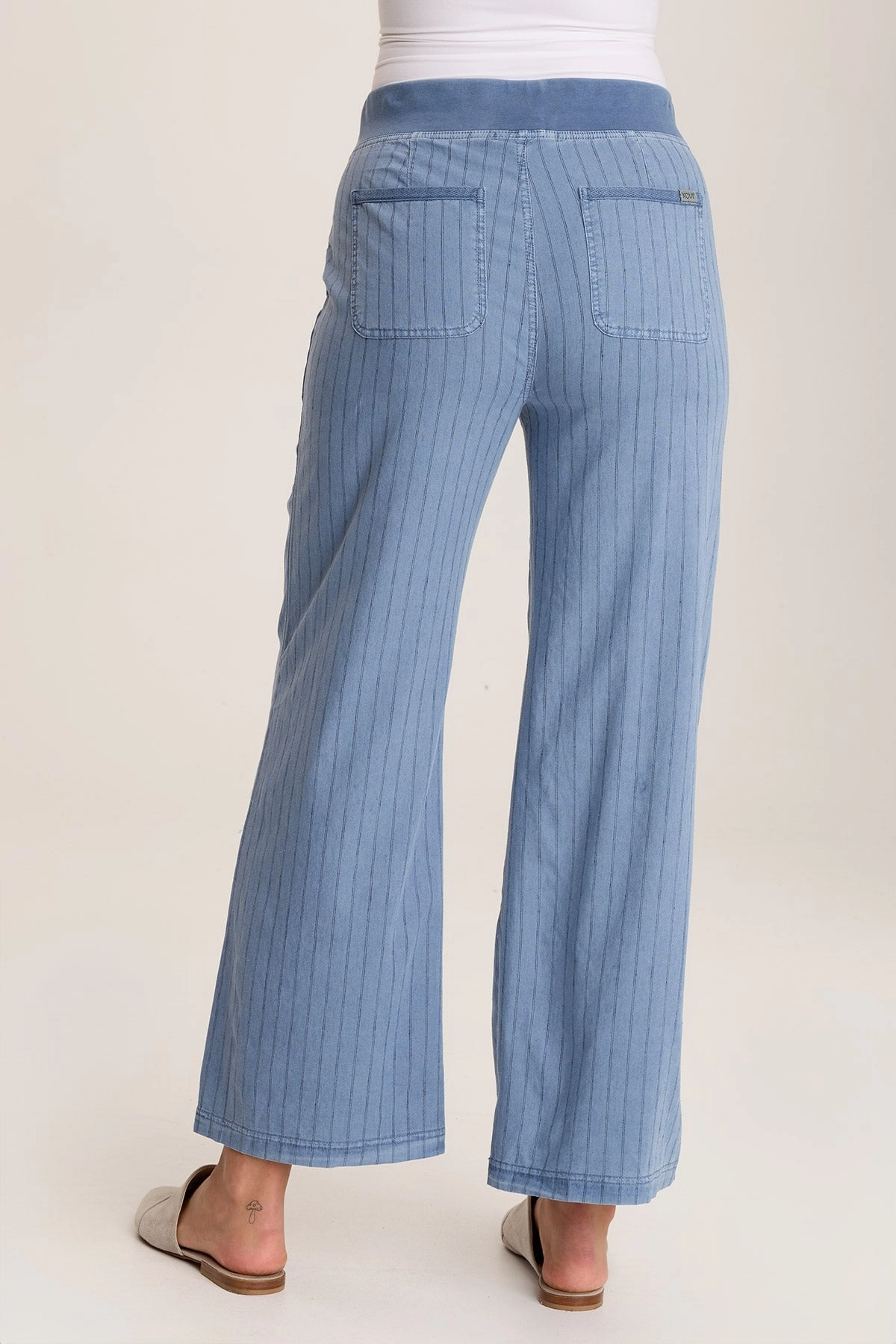 Laughlin Striped Linen Wide Leg Pant Reflective accents Flattering Waist