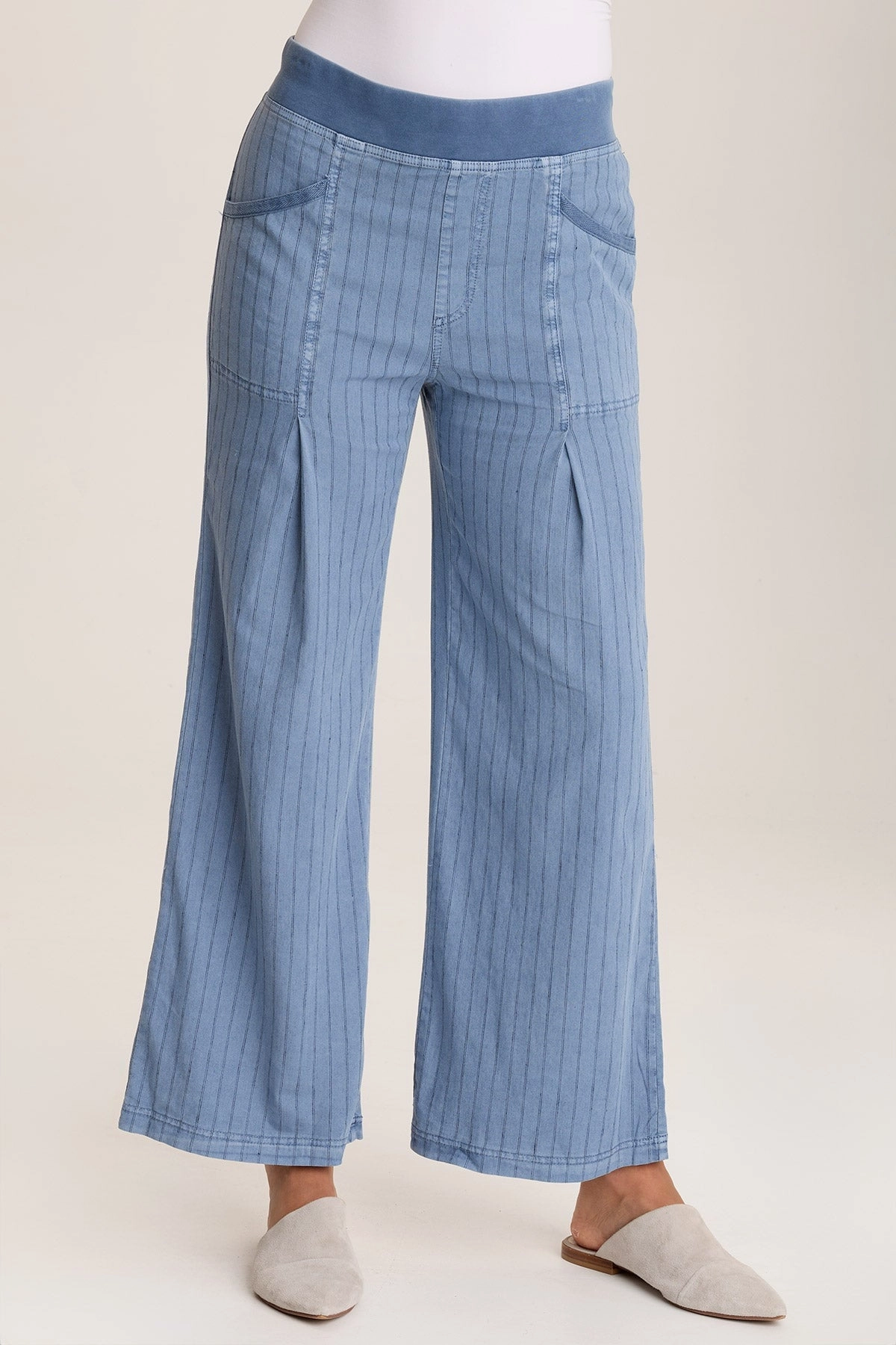 Shape Retention High Waist Stretch Laughlin Striped Linen Wide Leg Pant