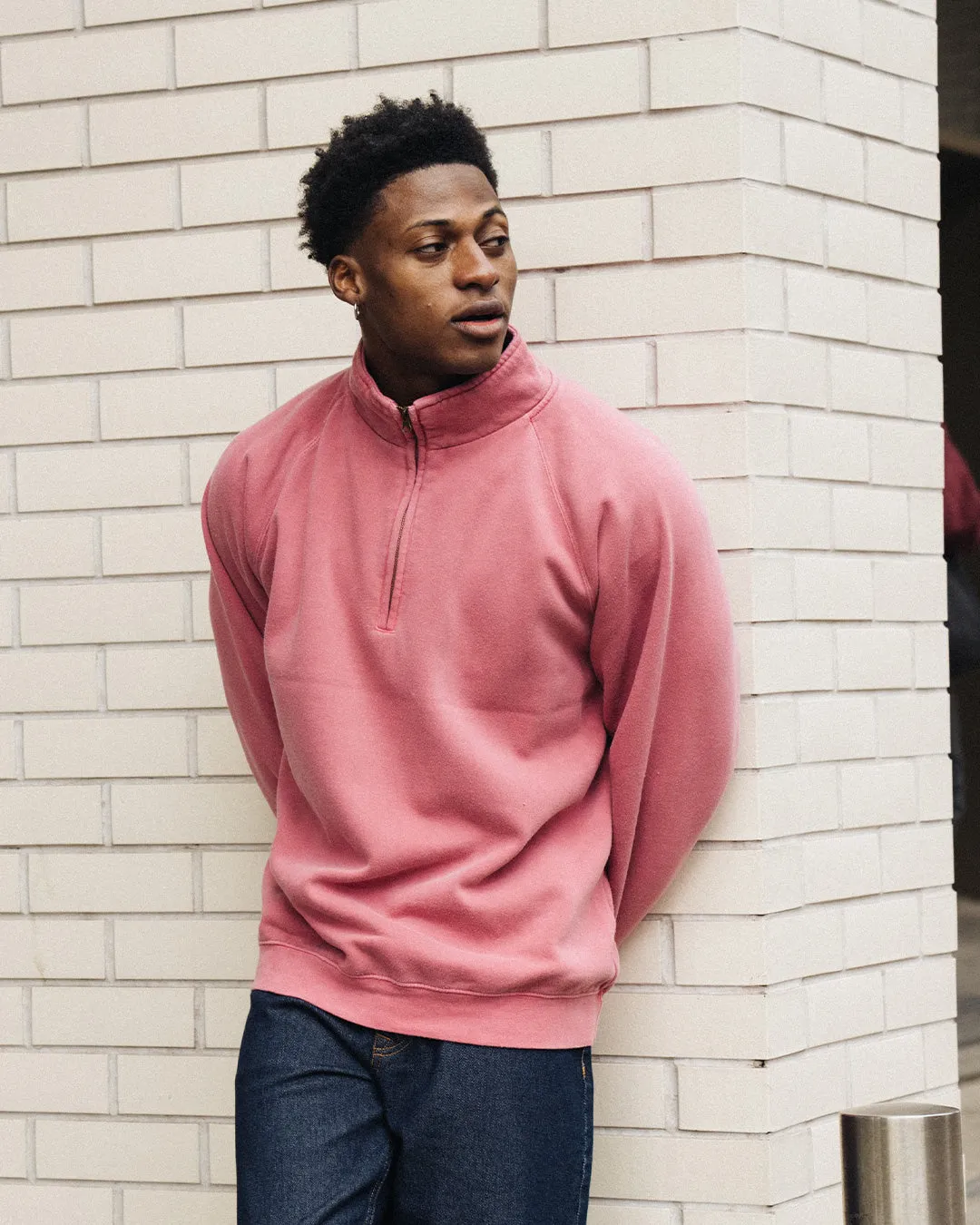 Essentials Vintage Washed 1/4 Zip Sweatshirt - Red Layered Knit Ultimate Warmth